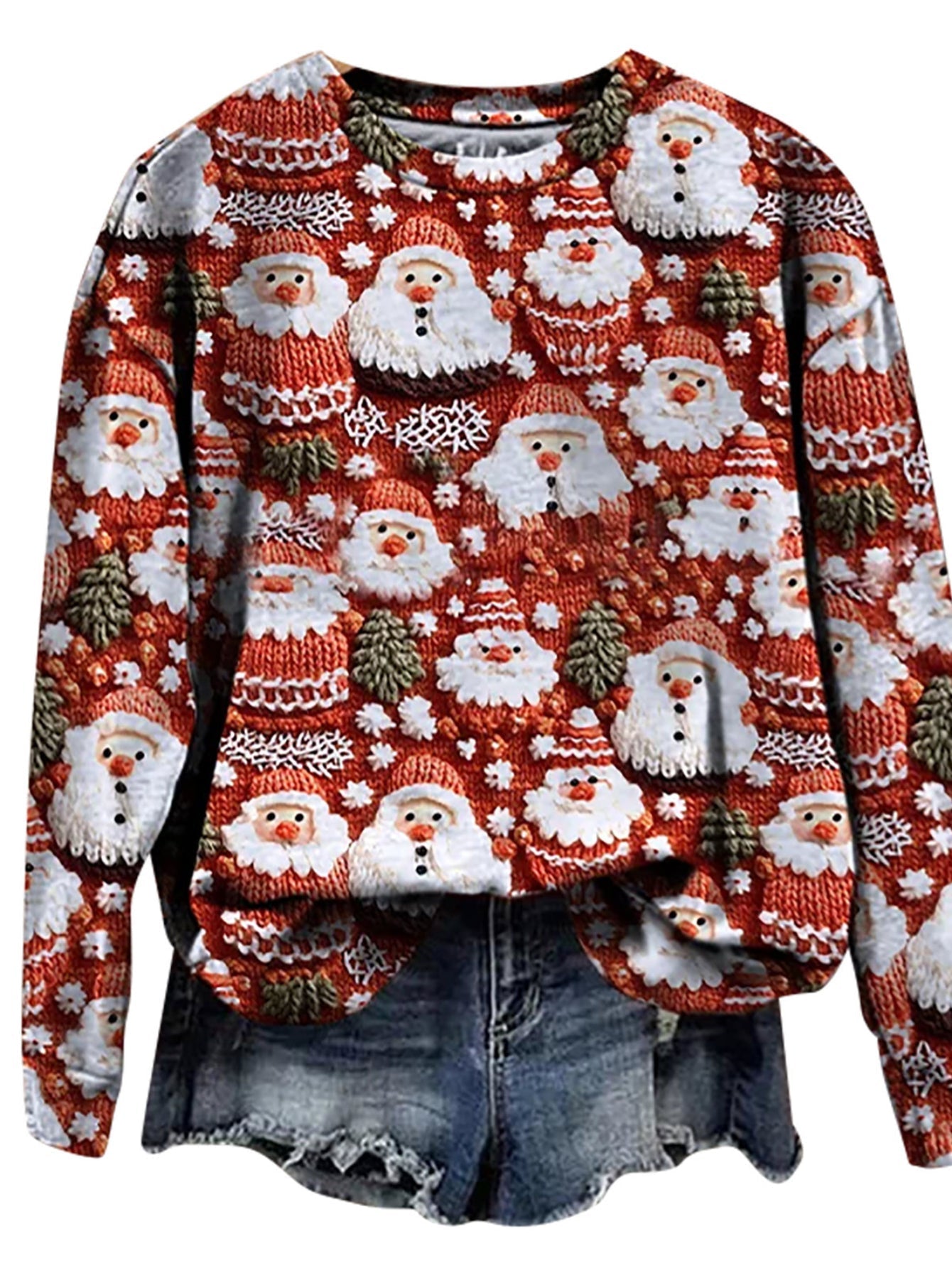 Christmas Allover Print Pullover Sweatshirt, Thin Long Sleeve Crew Neck Sweatshirt