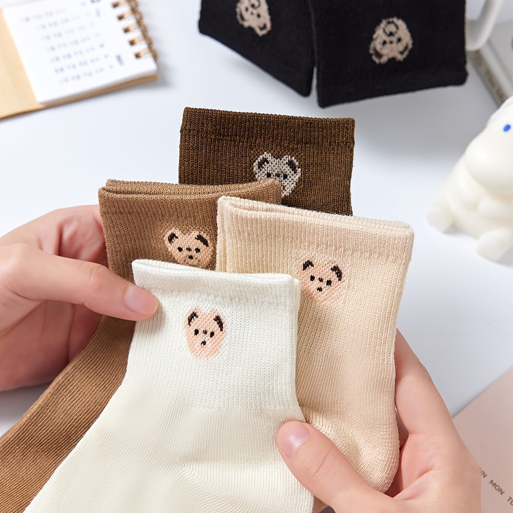 5 Pairs Soft Teddy Bear Socks, Crew Length Sock Pack