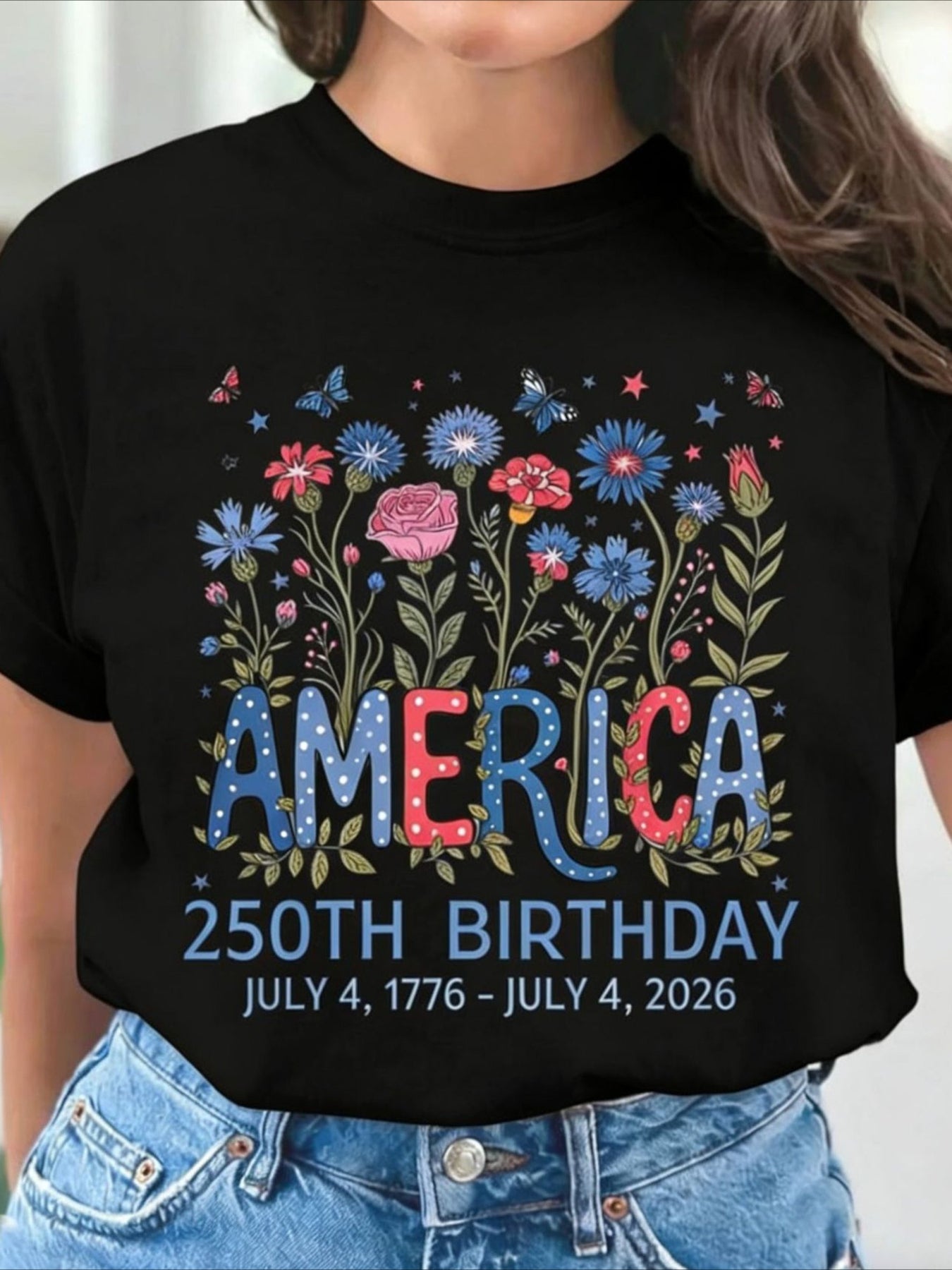 Vintage Floral Crew Neck Short Sleeve T-shirt
