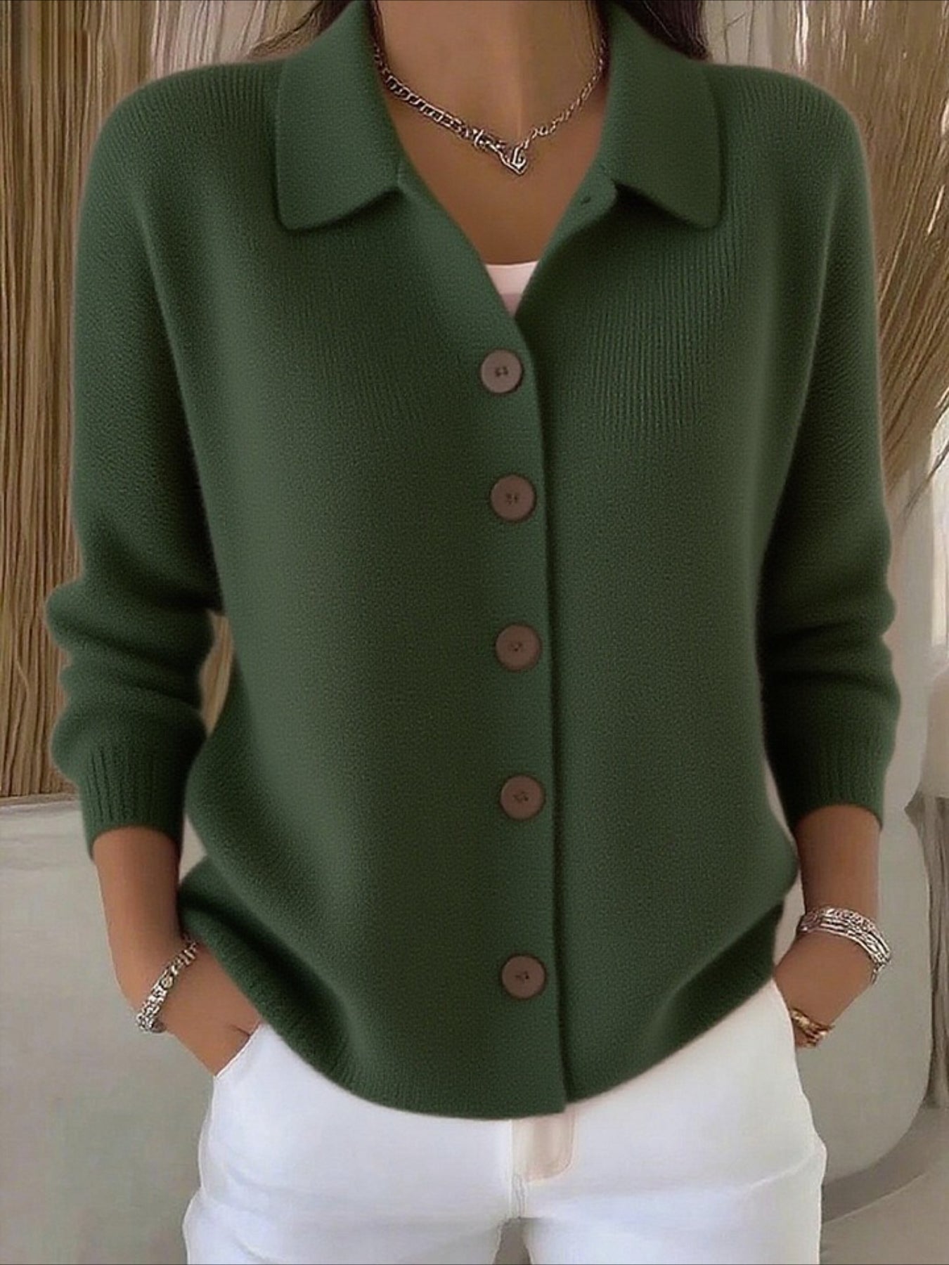 Button Plain Long Sleeve Comfy Casual Cardigan
