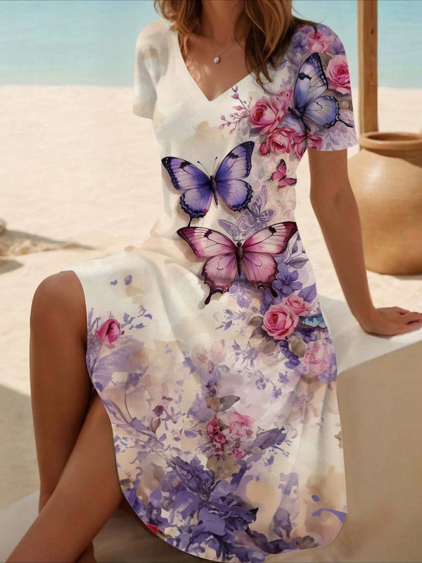 Graphic Paisley Short Sleeve V Neck Mini Dress