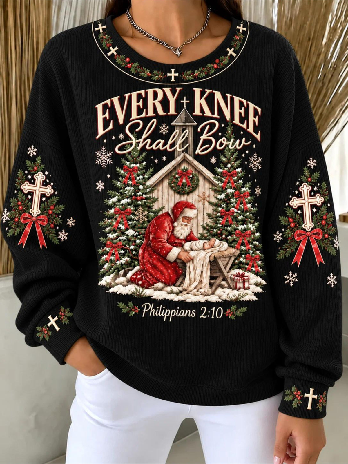 Christmas Santa Claus Casual Printing Loose Crew Neck Regular Fit Sweatshirt