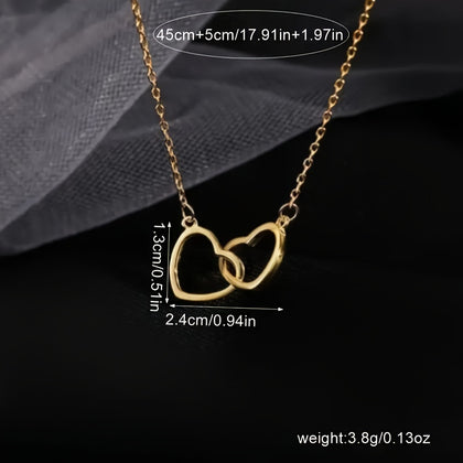 Free Gift Simple Elegant Hollow Heart Pendant Necklace, Alloy Double Loop Design, Fashionable Daily Wear Jewelry, Ideal Valentine'S Day Gift for Her