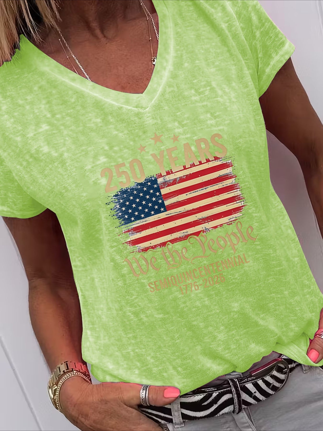 Casual American Flag Print V Neck Short Sleeve T-Shirt