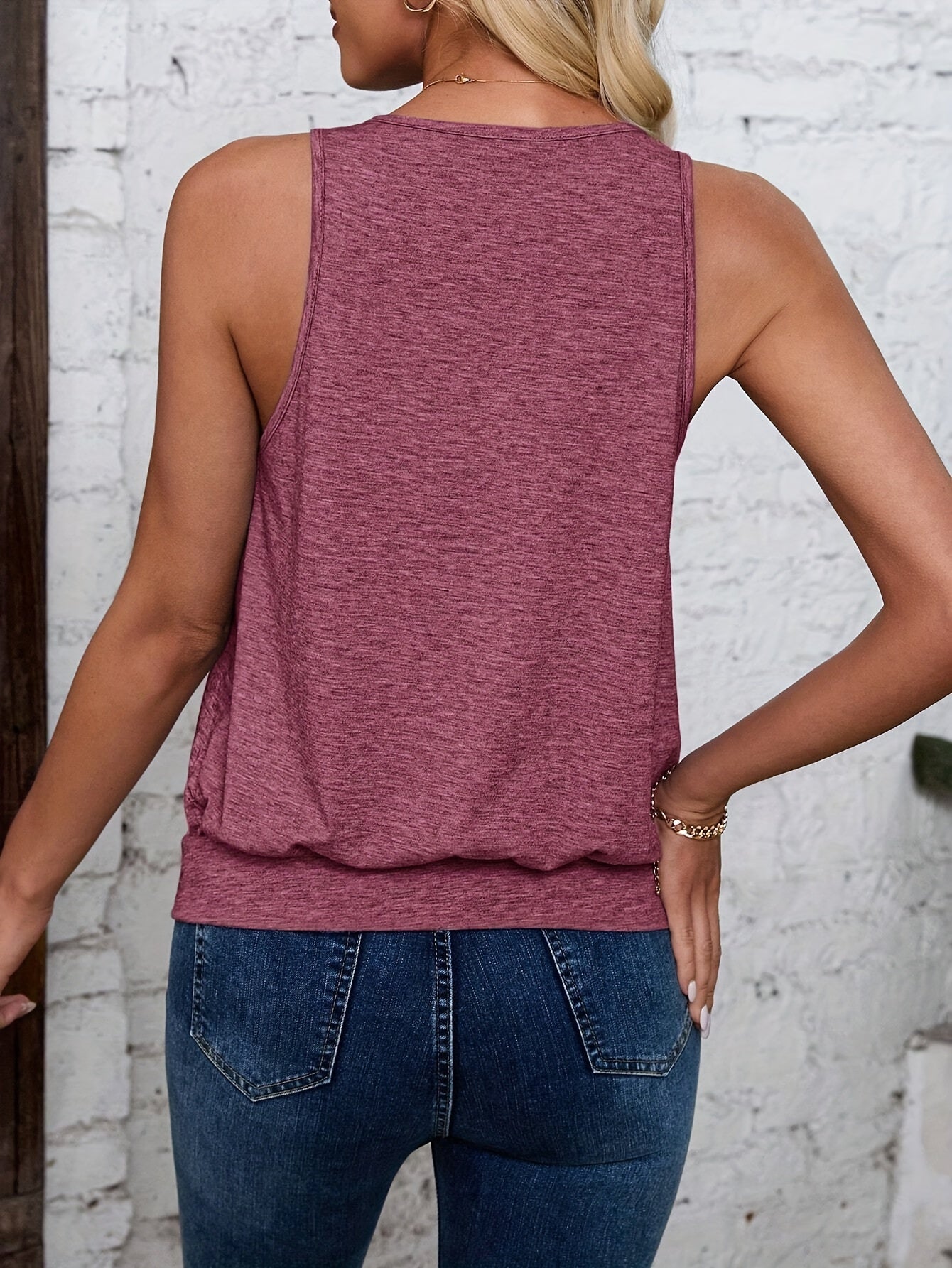 Solid Color V Neck Tank Top, Casual Sleeveless Top
