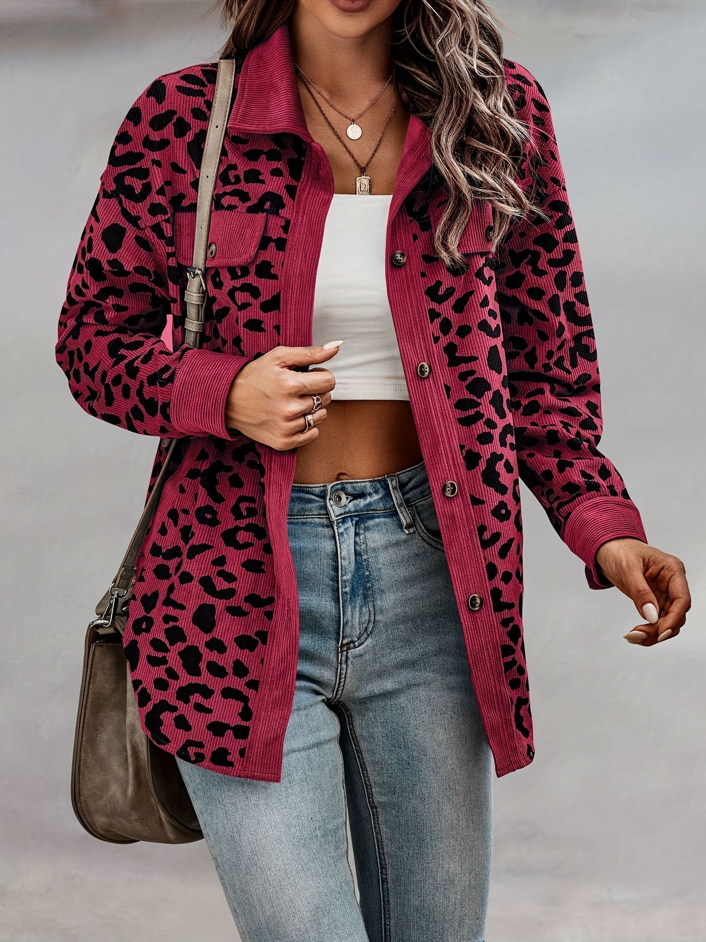 Women's Leopard Print Shacket Jacket - Stylish and Comfortable Outerwear