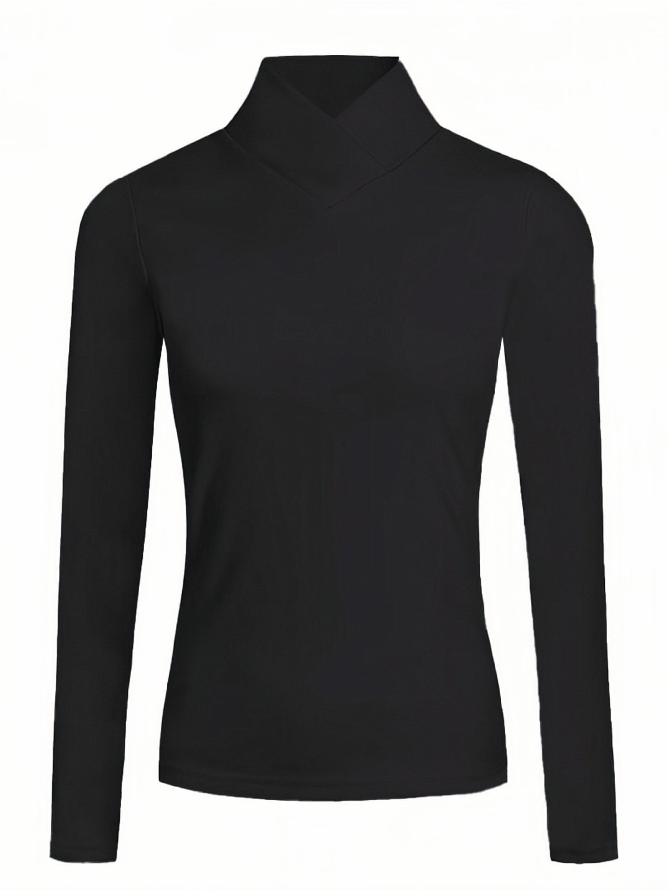 Solid Mock Neck T-Shirt, Casual Long Sleeve Top