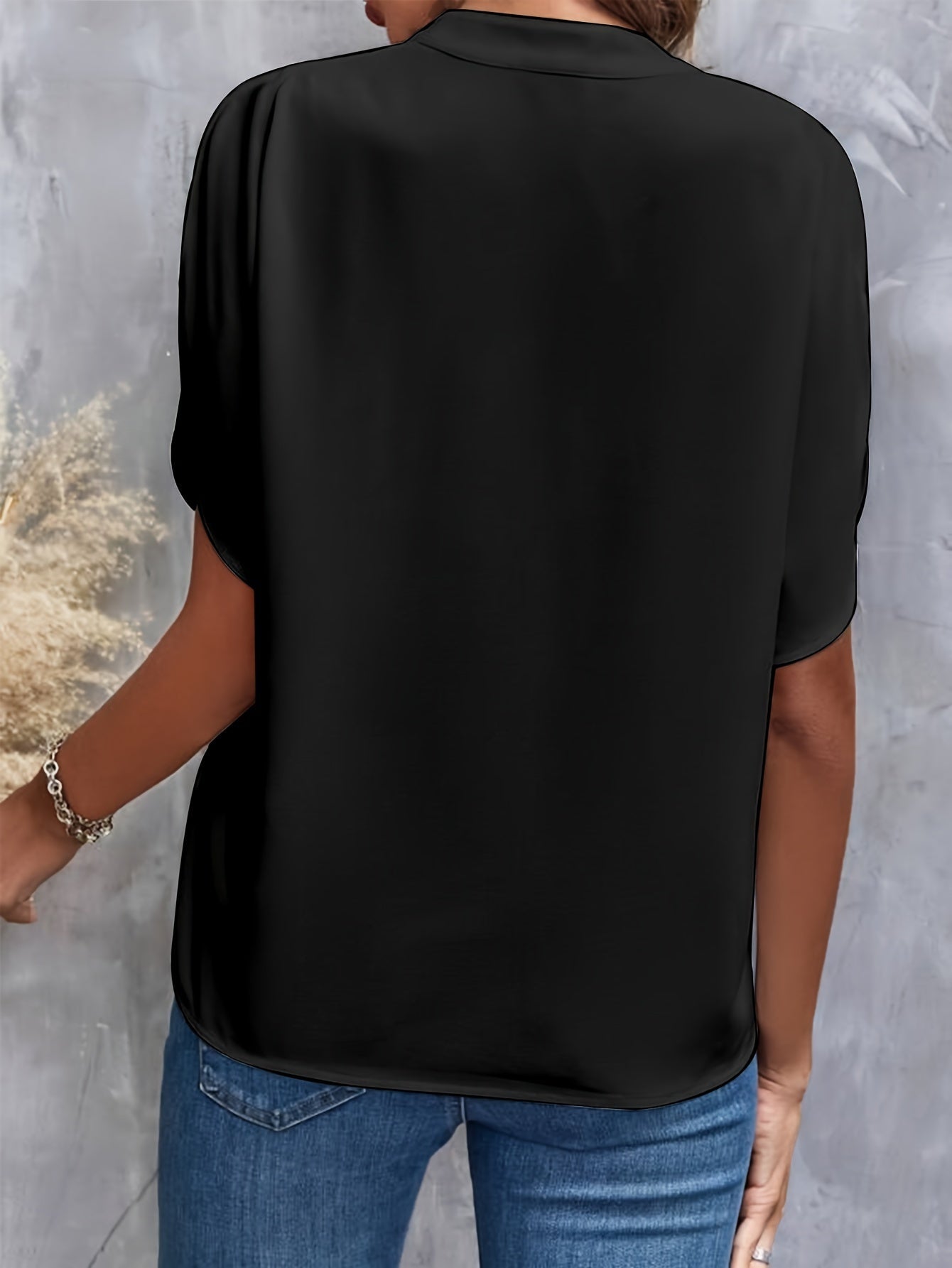Women's Casual Notch Neck Blouse with Split Sleeves