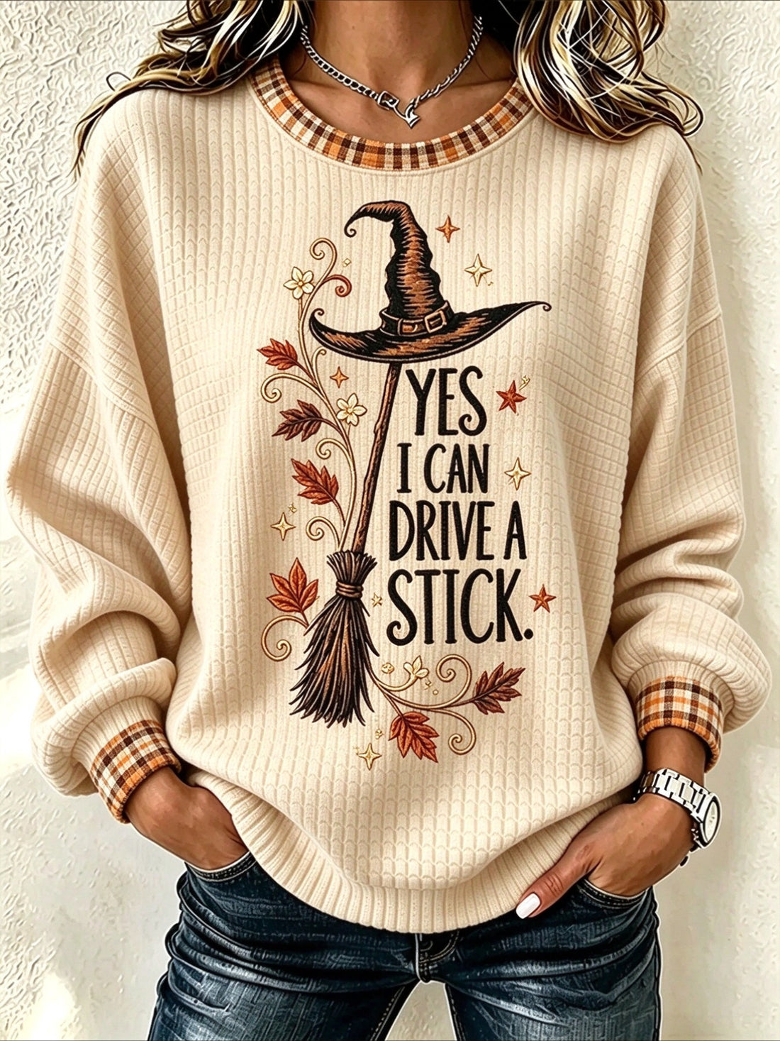 Magic Broom Casual Crew Neck Halloween Regular Fit Sweatshirt