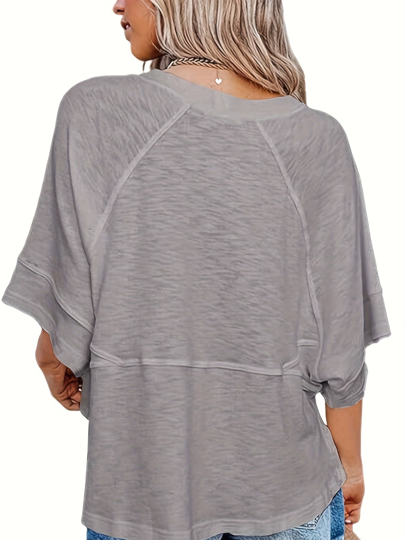 Solid Crew Neck Loose Basic T-shirt, Casual Half Sleeve T-Shirt