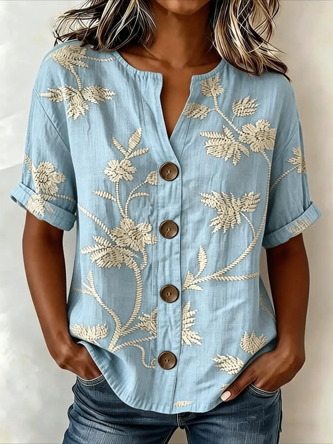 Loose Stand Collar Simple Linen Blend Shirt