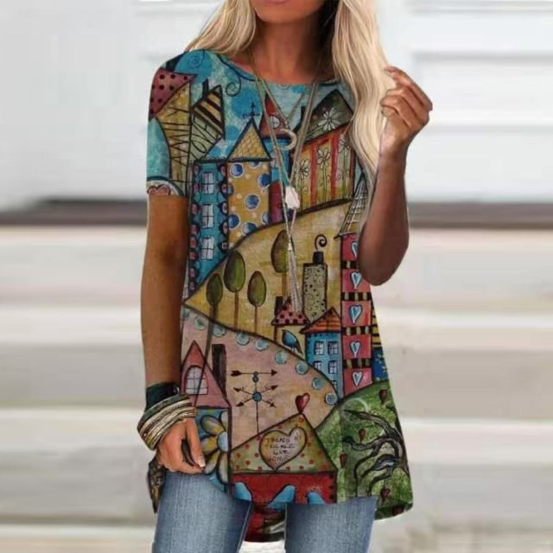 Short Sleeve O Neck Printed T-Shirt