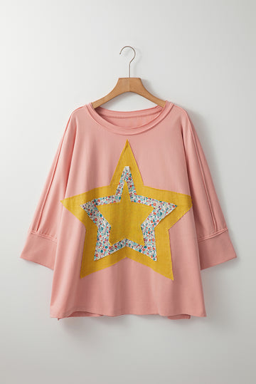 Rose Tan Floral Starbust Exposed Seam Mineral Wash Top