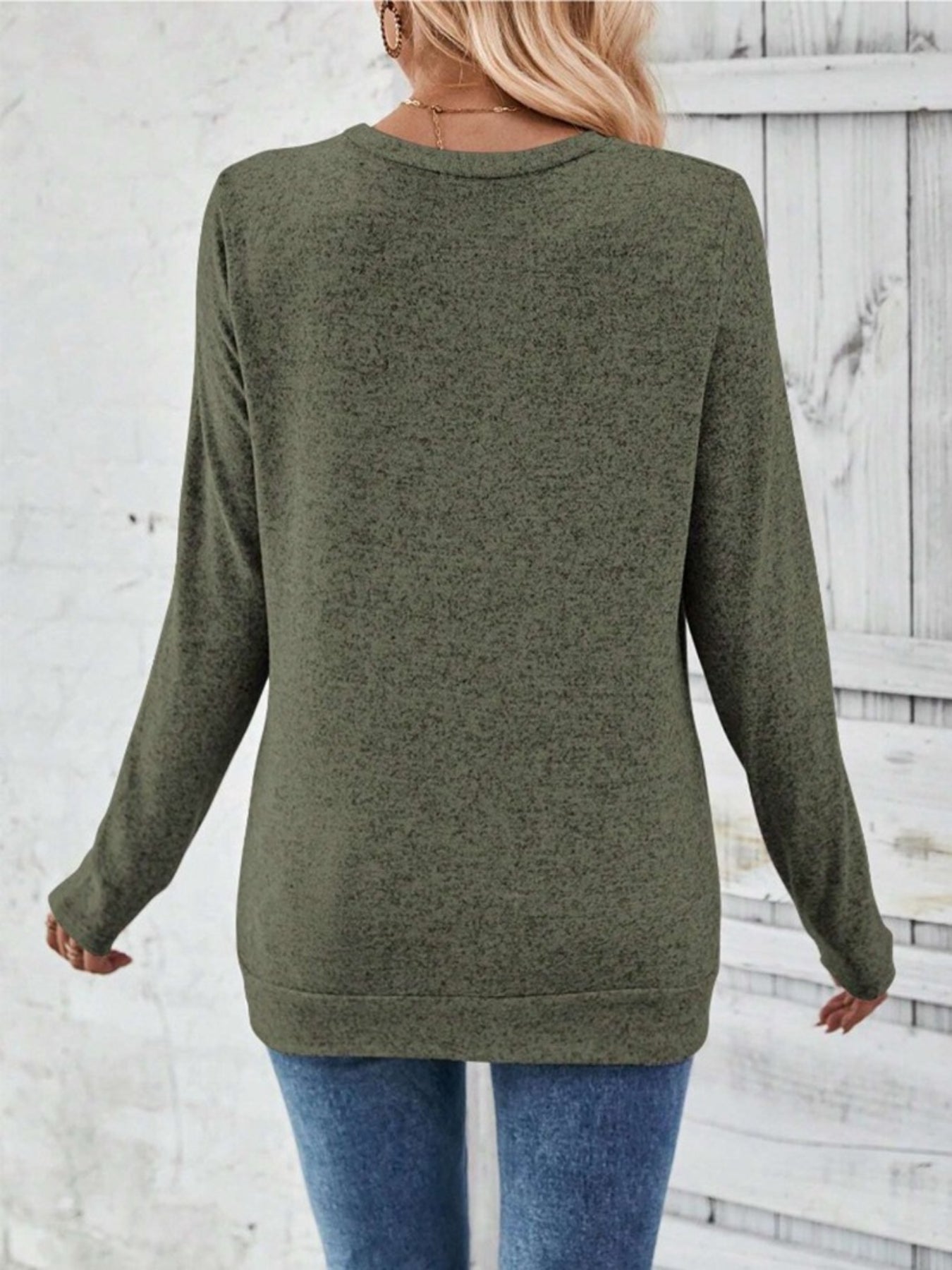 Button Decor Ruched T-Shirt, Casual Long Sleeve Top