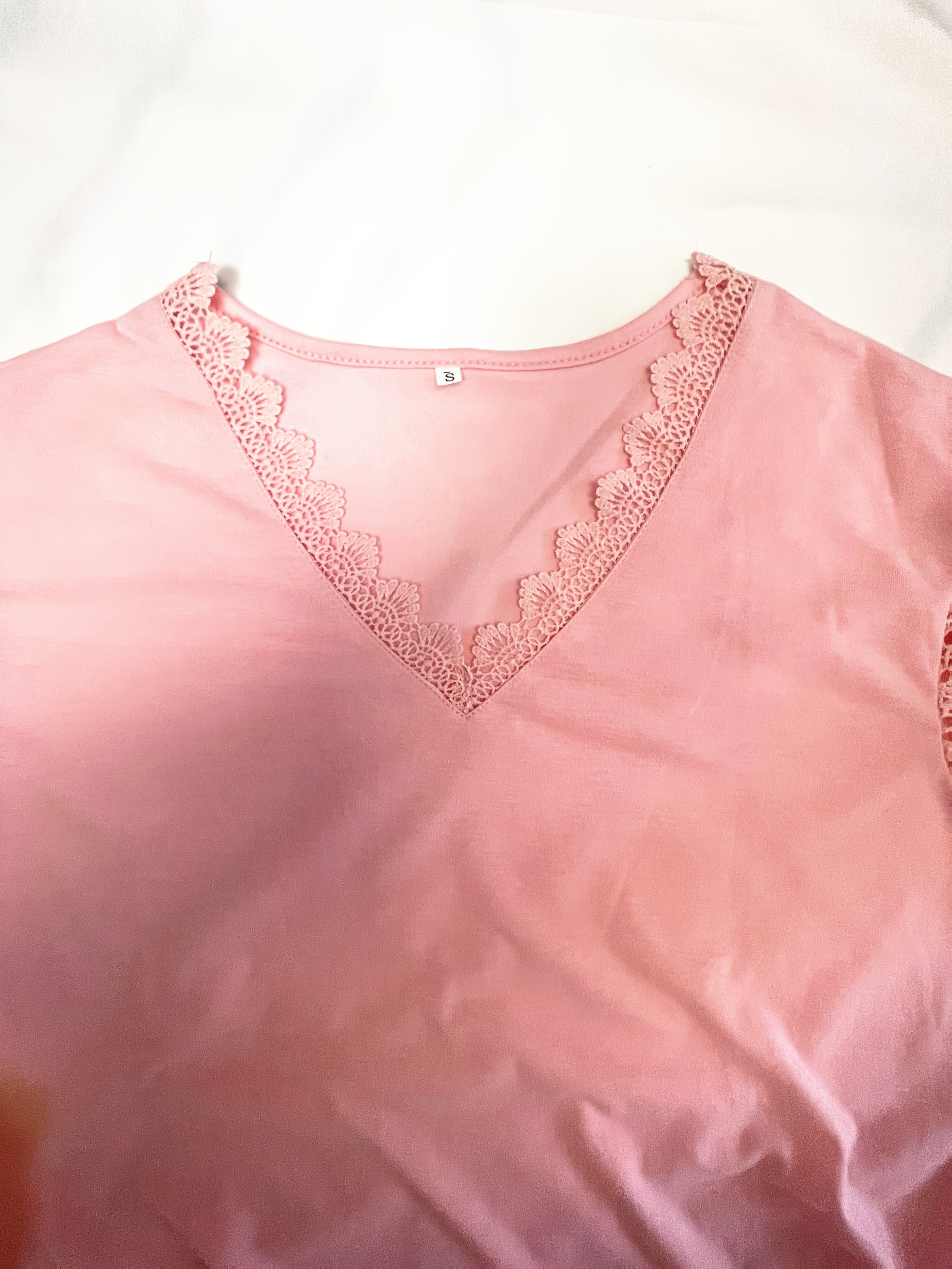 Pure Color Lace Patchwork Short Sleeve T-shirt