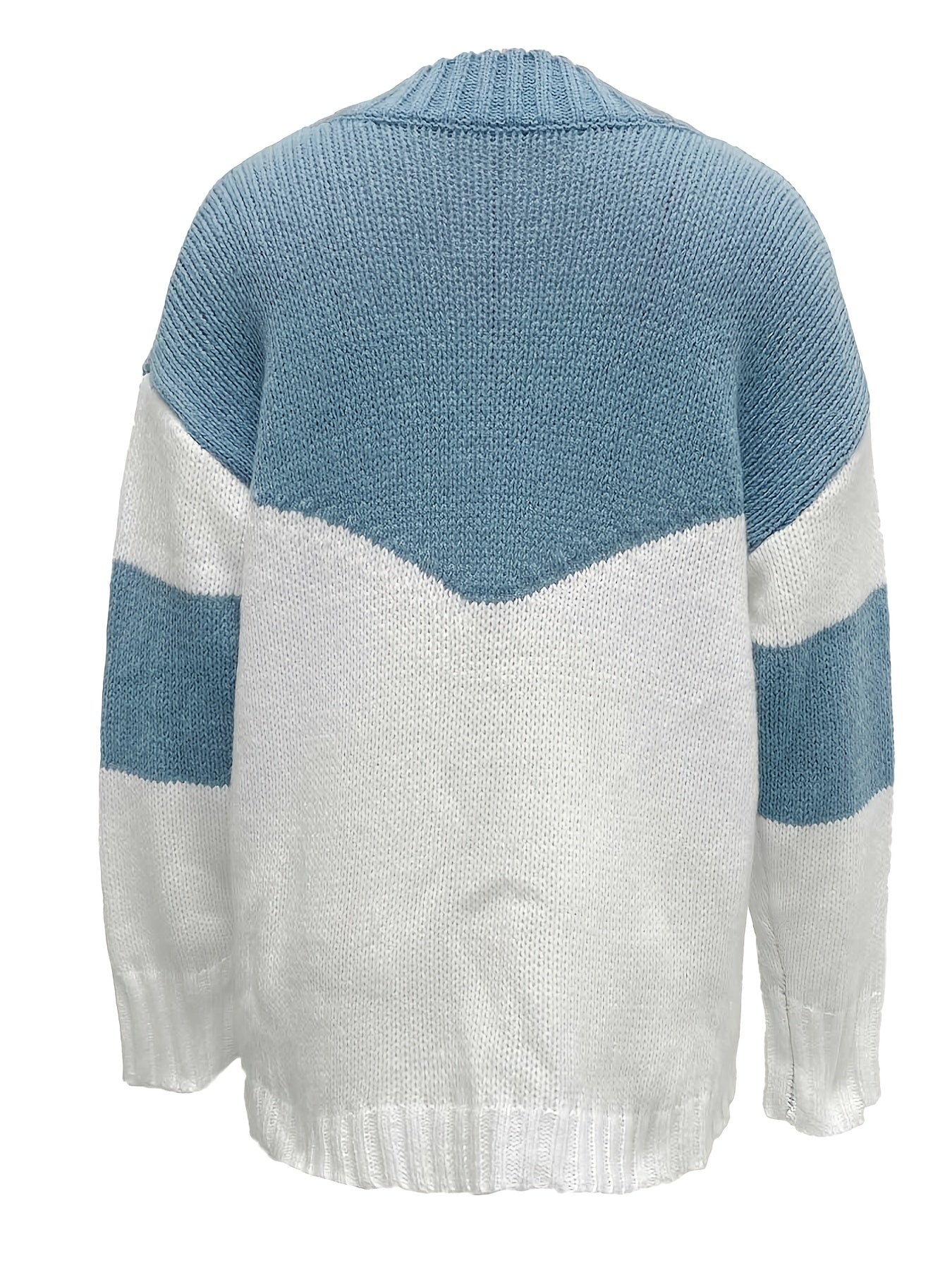 Color Block Simple Knit Sweater, Casual V Neck Long Sleeve Sweater
