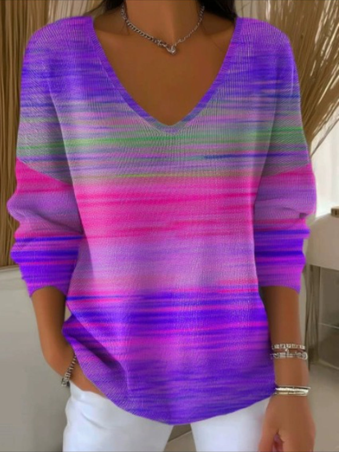 Women Floral Long Sleeve Comfy Casual Sweater Tee