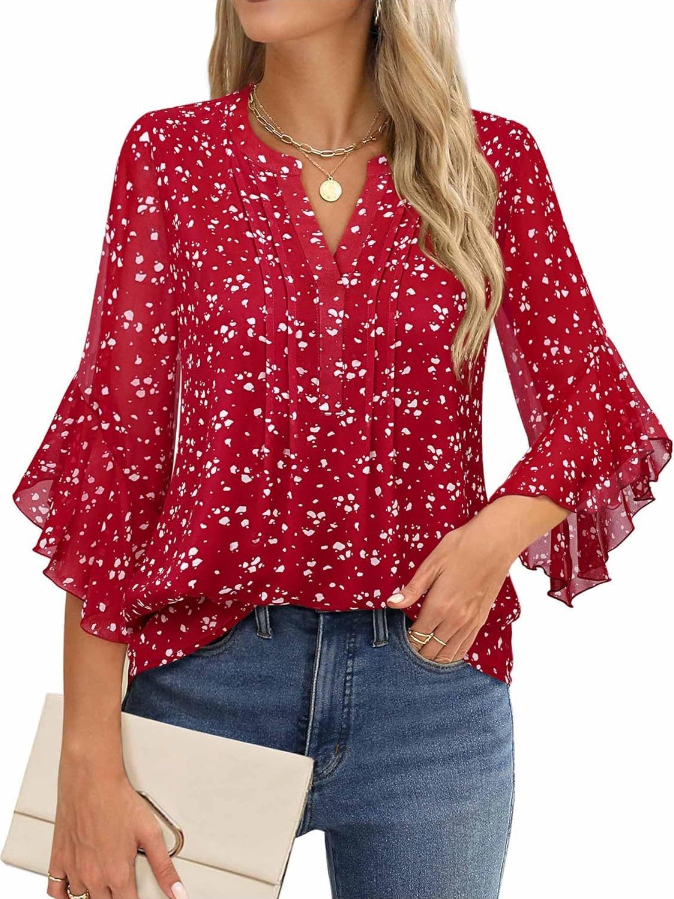 3/4 Sleeve Casual Business Solid Color Chiffon Shirts