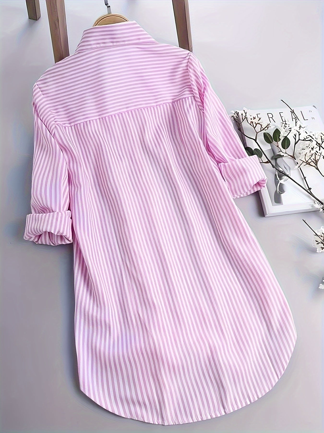 Stripe Print Polo Collar Button Shirt, Casual Long Sleeve Shirt