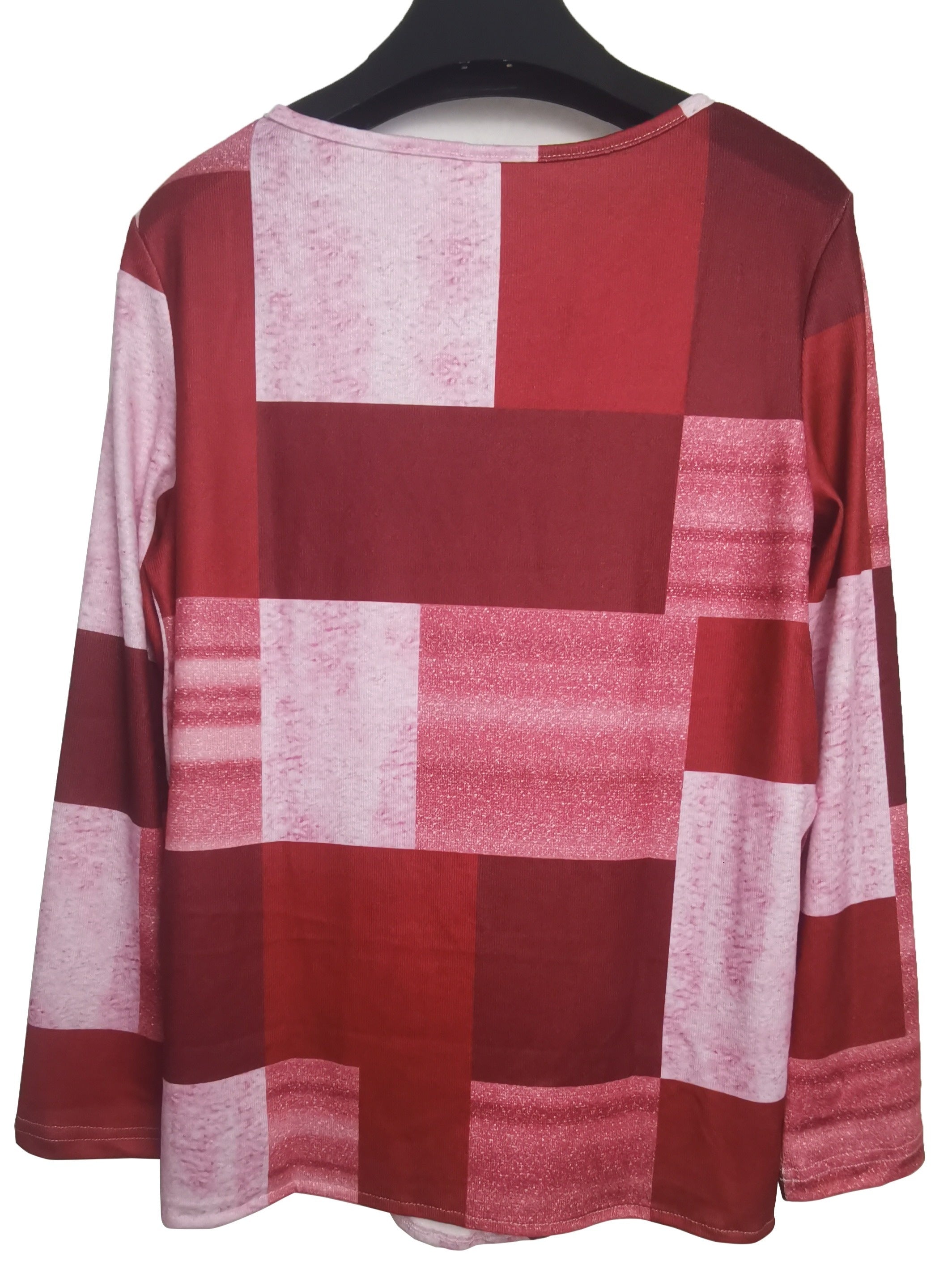 Colorblock Long Sleeve Round Neck Button Decor Asymmetrical Hem Slight Stretch T-shirt