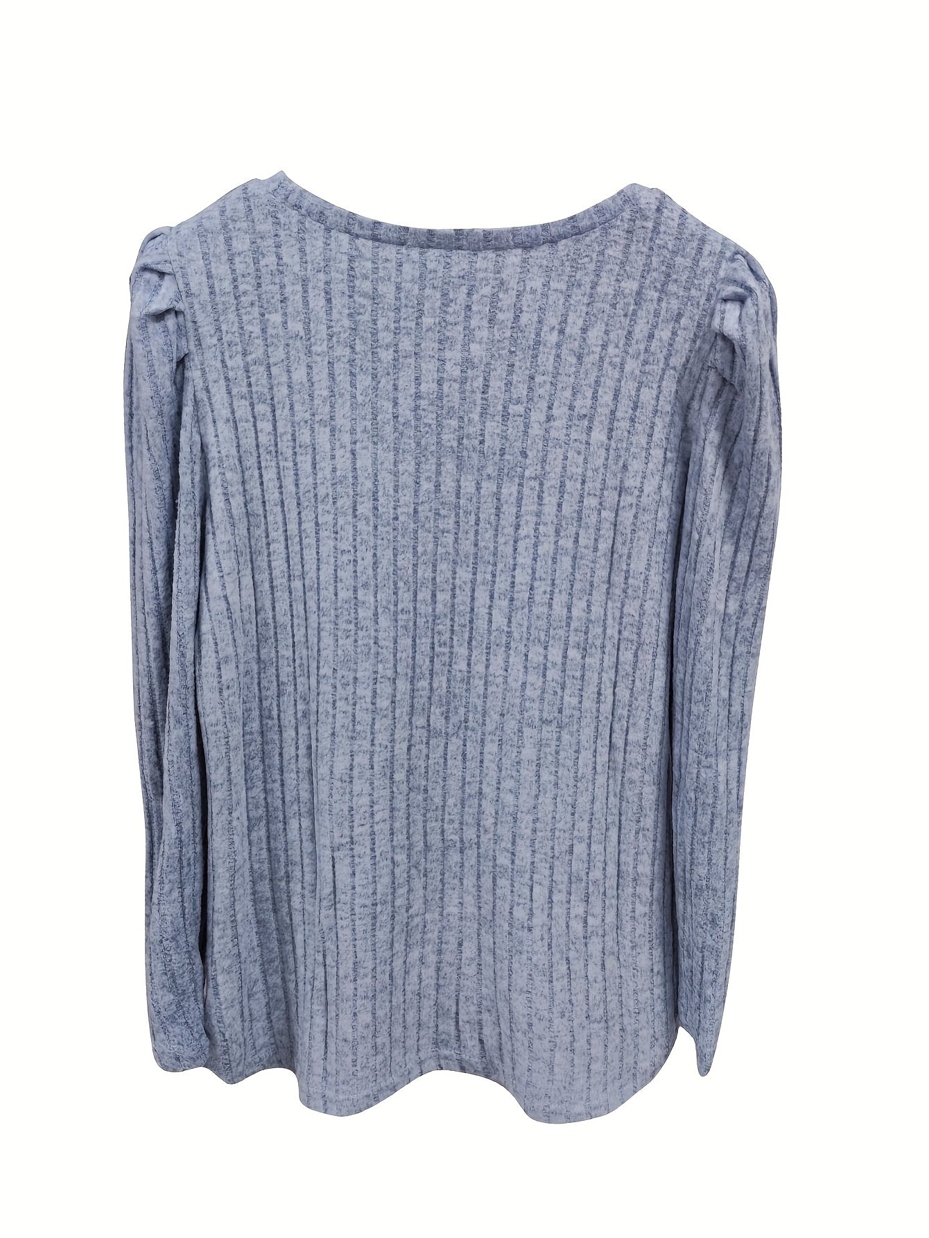 Ribbed Crew Neck T-Shirt, Casual Long Sleeve Top