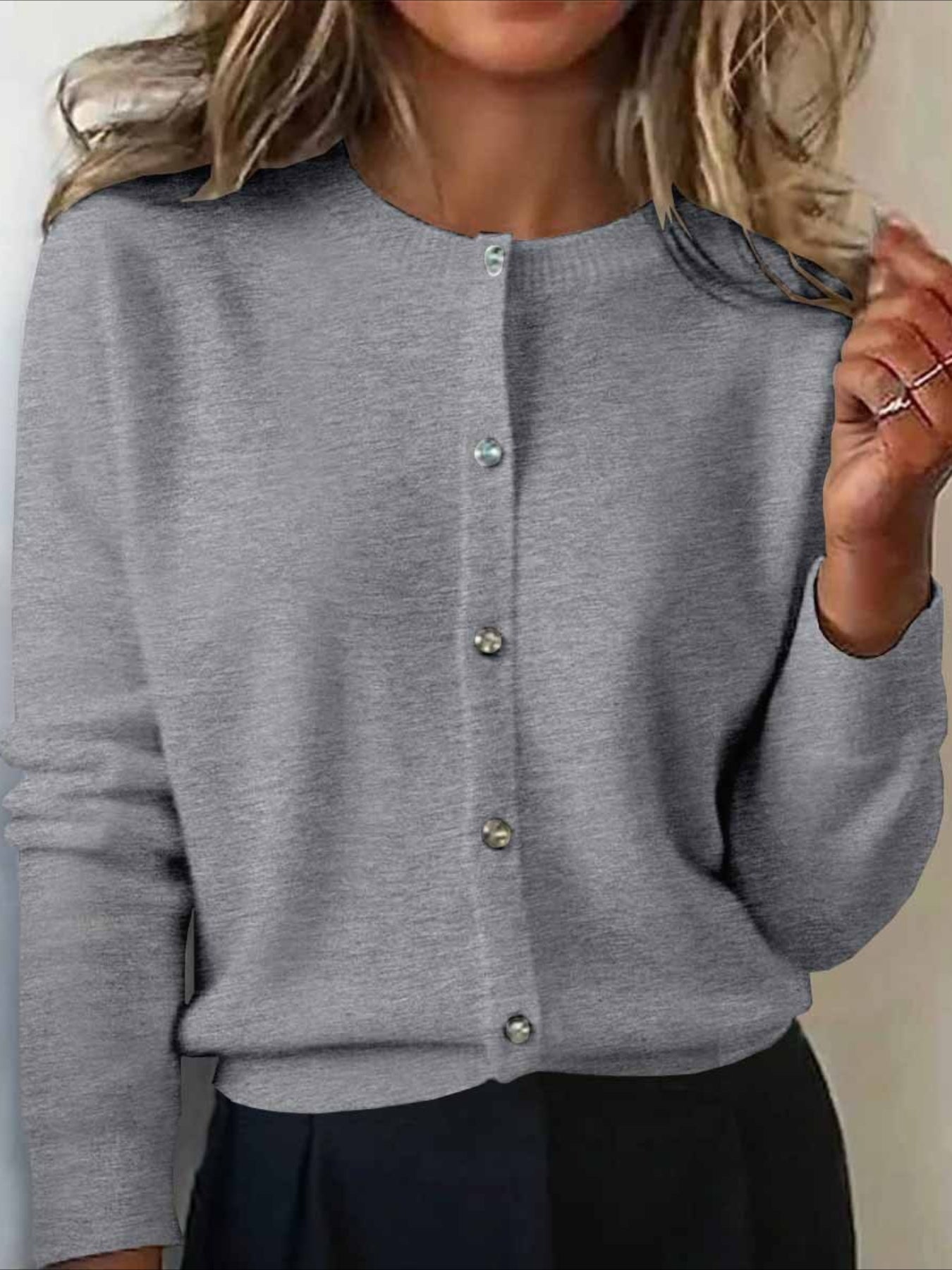 Plain Long Sleeve Crew Neck Vintage Winter Cardigan Outerwear
