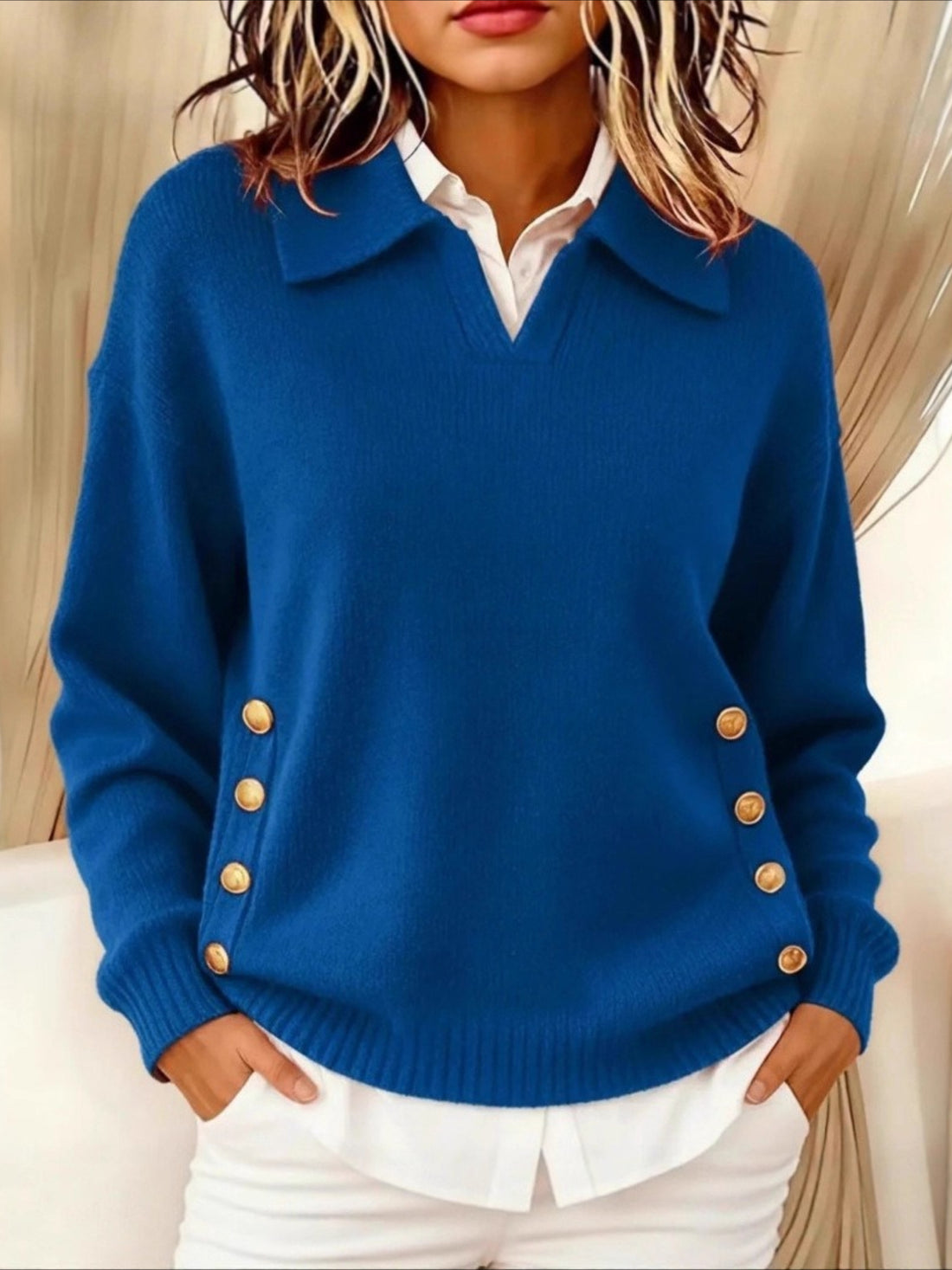 Loose Casual Lapel Button Pullover Long Sleeve Sweater