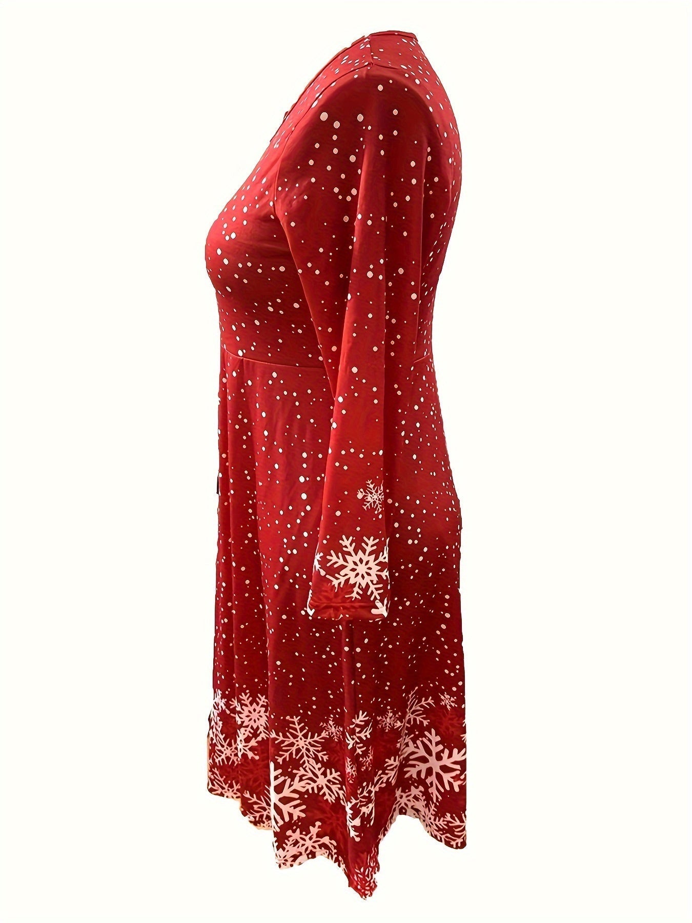 Snowflake Chic Long Sleeve V Neck Dress