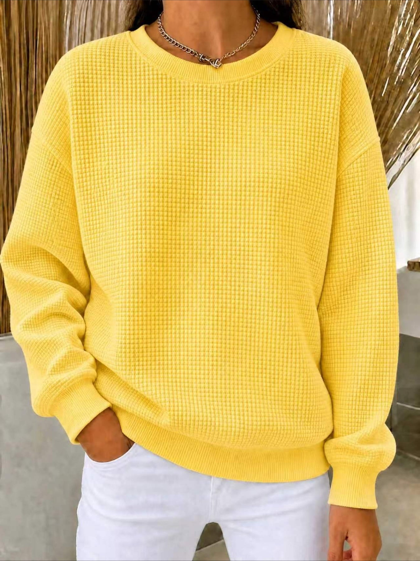 Solid Color Long Sleeve Crew Neck Loose T-shirt