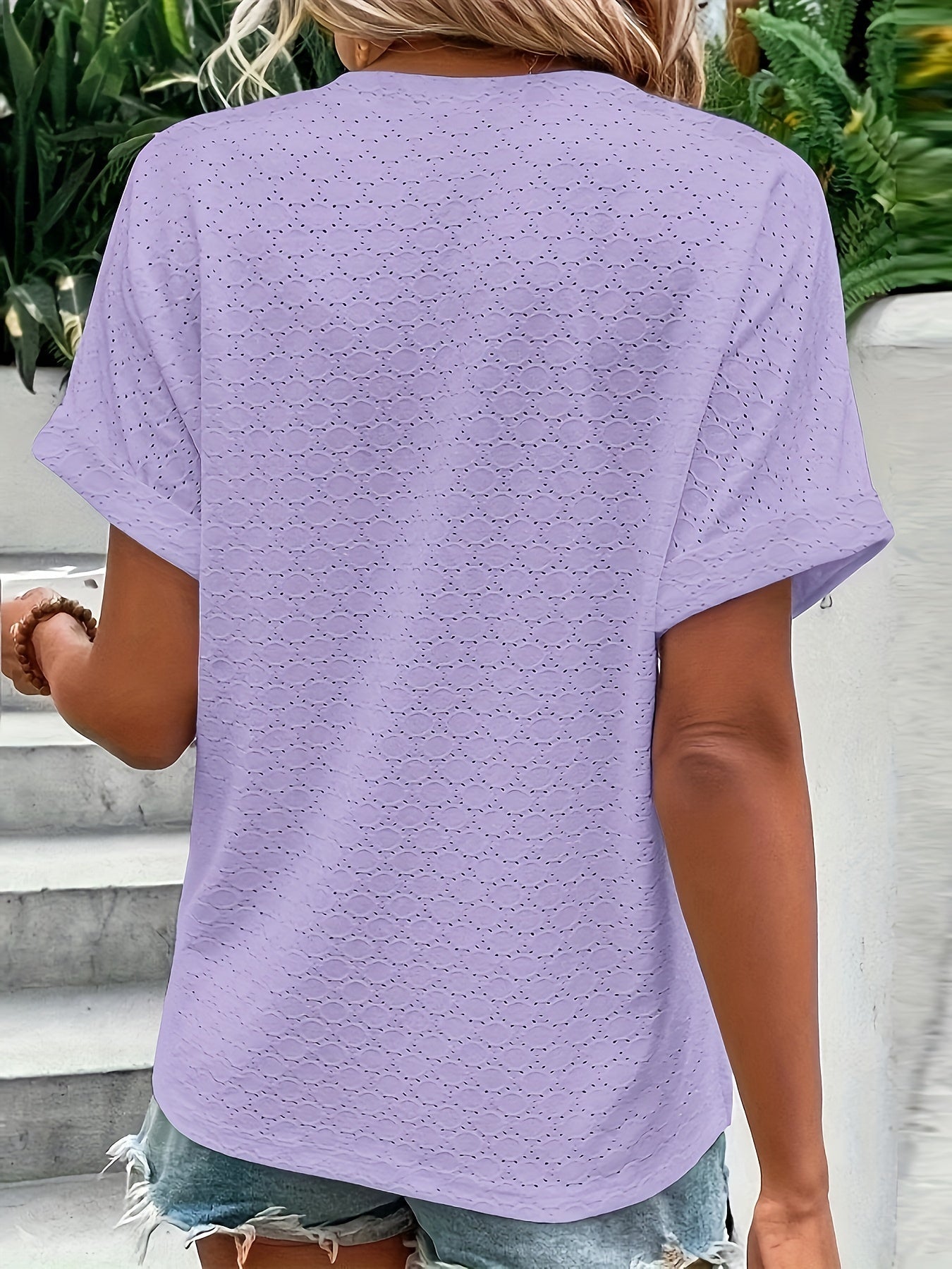 Solid Button Front V Neck T-Shirt, Casual Short Sleeve Top