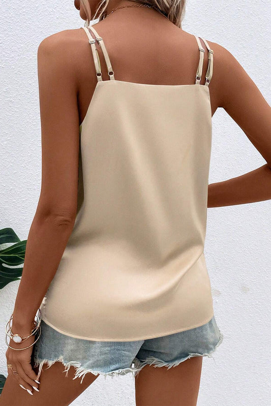 Apricot Wrap V Neck Ruched Satin Cami Top