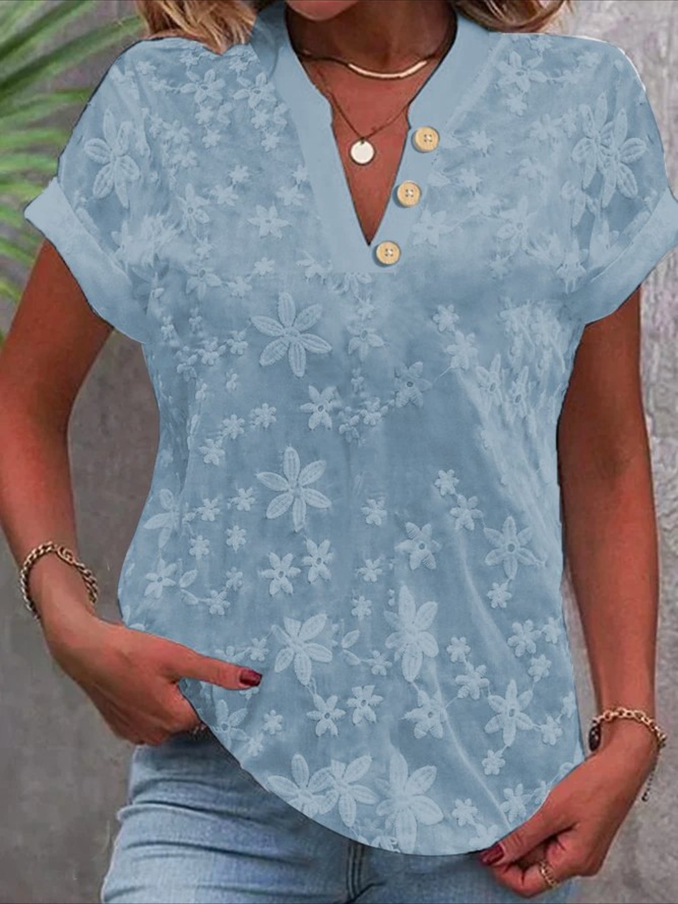 Floral Pattern And a V-Neck Batwing Sleeve Design Shirt
