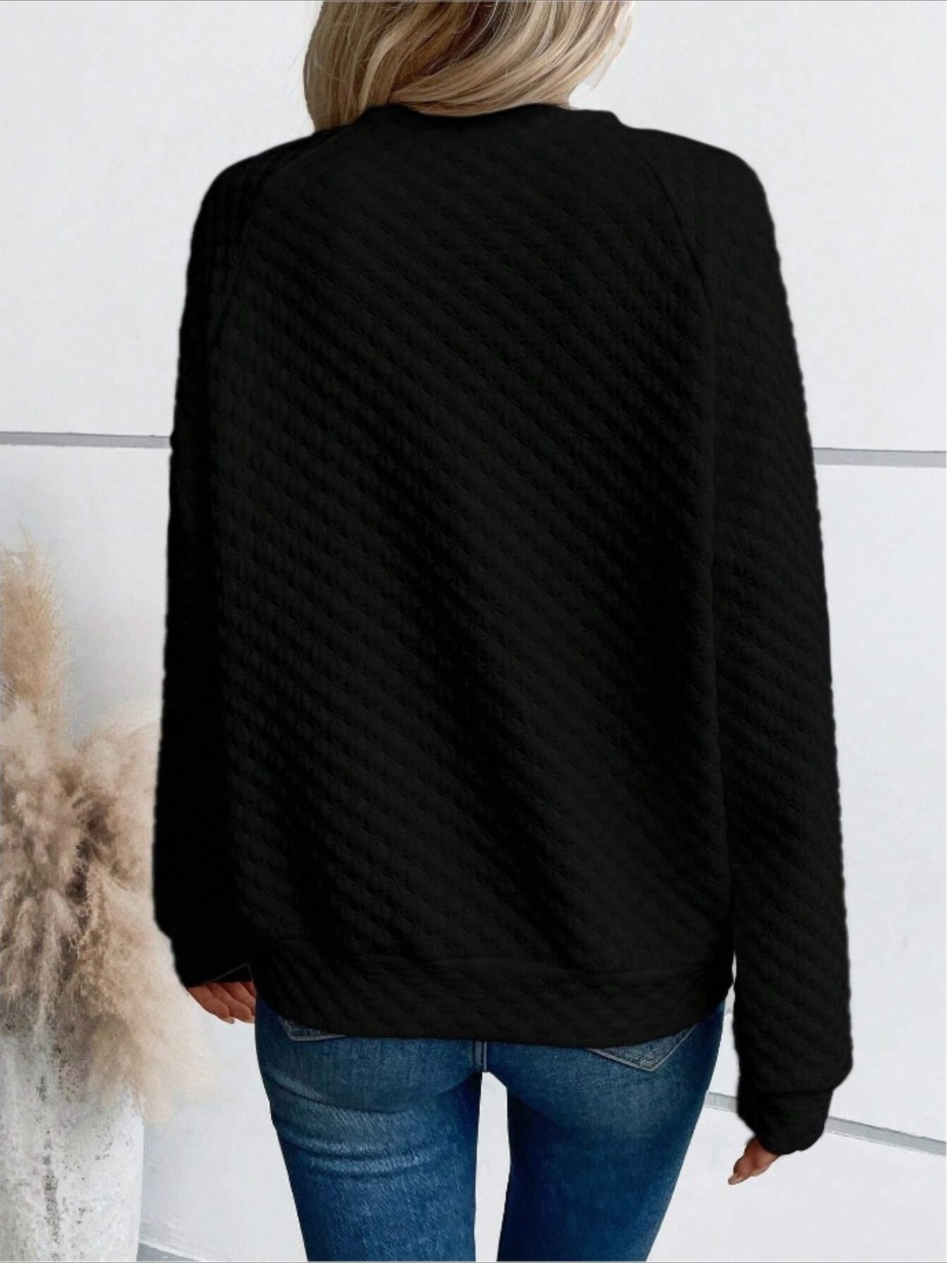 Cozy Textured Pullover Soft Long Sleeve Notch Neck Casual Sweatshirt
