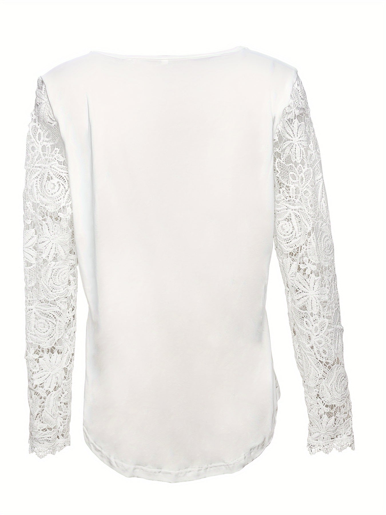 Lace Stitching T-Shirt, Casual Square Neck Long Sleeve T-Shirt