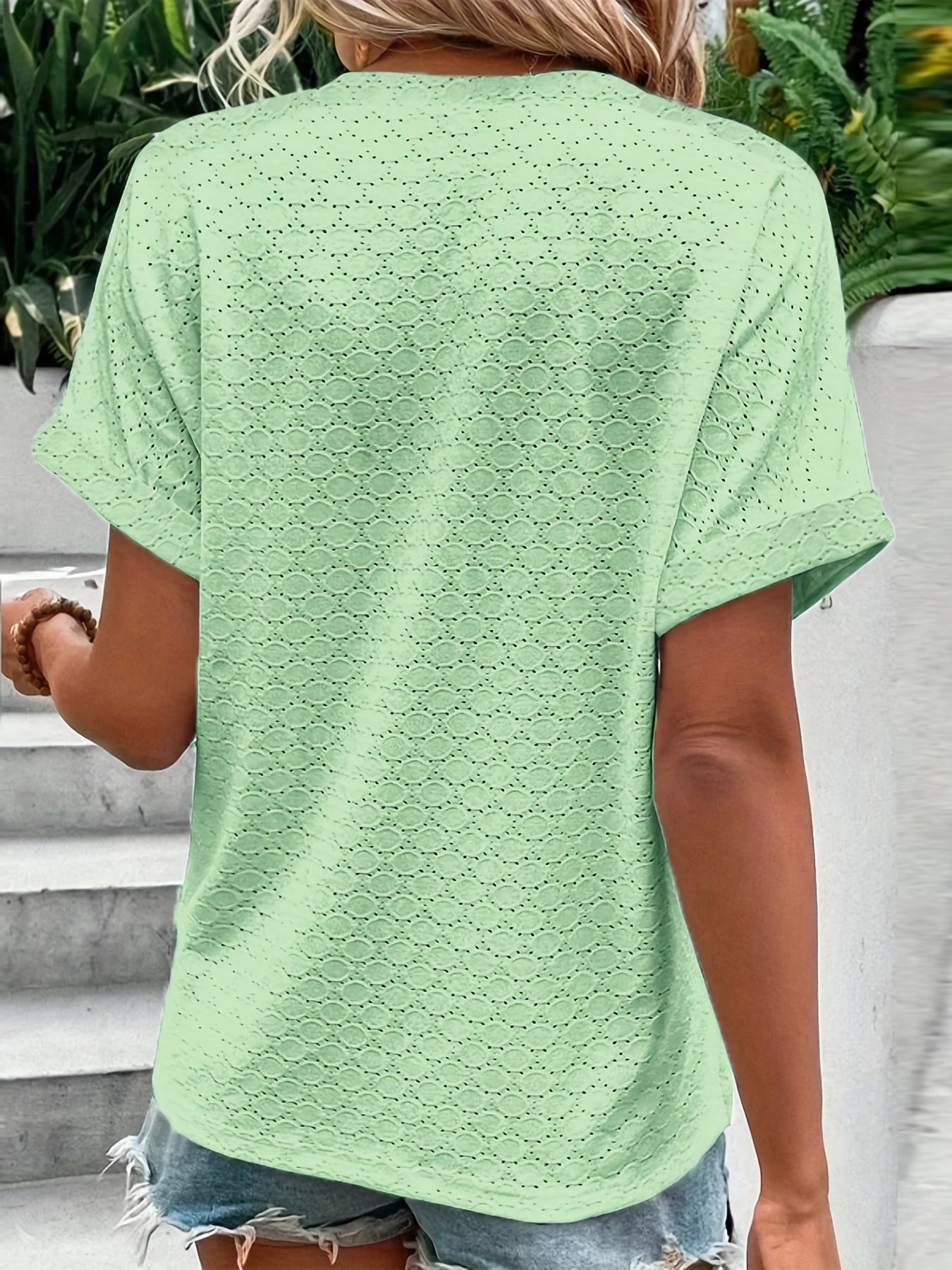 Solid Button Front V Neck T-Shirt, Casual Short Sleeve Top