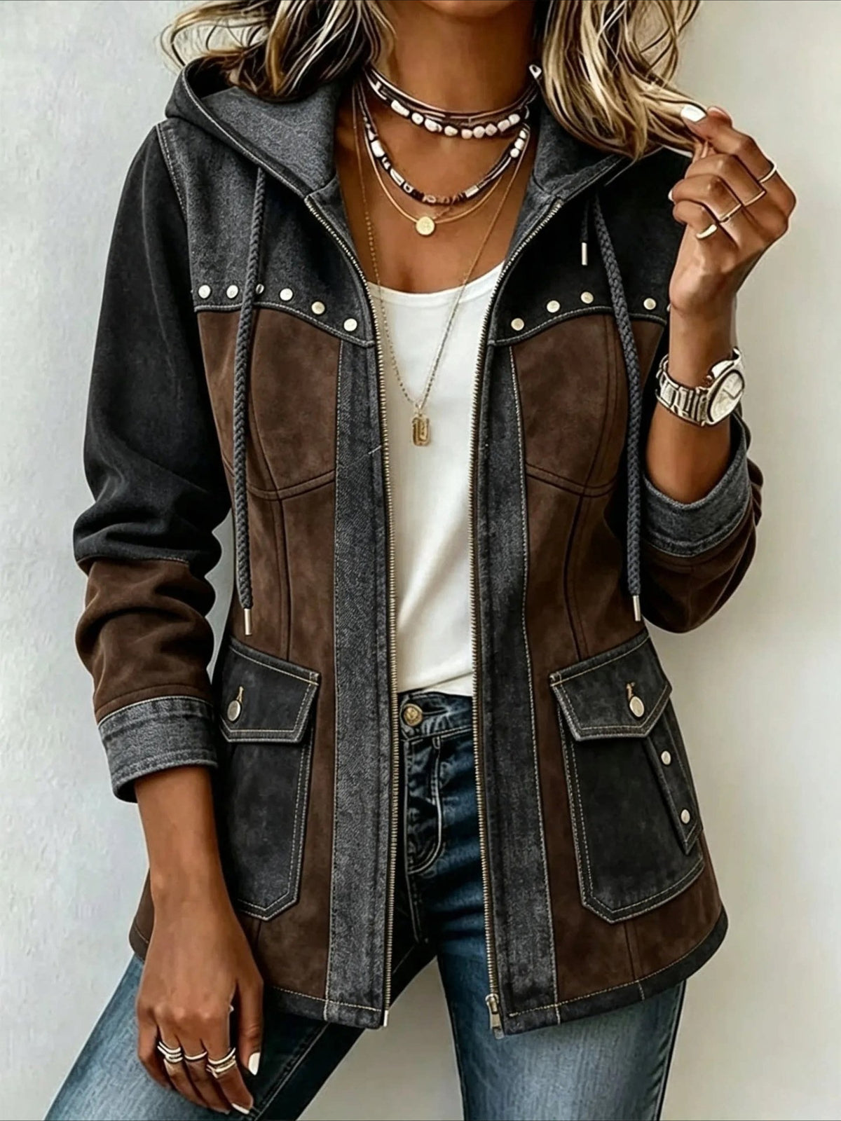 Geometric Long Sleeve Hoodie Vintage Spring/Fall Jacket Outerwear