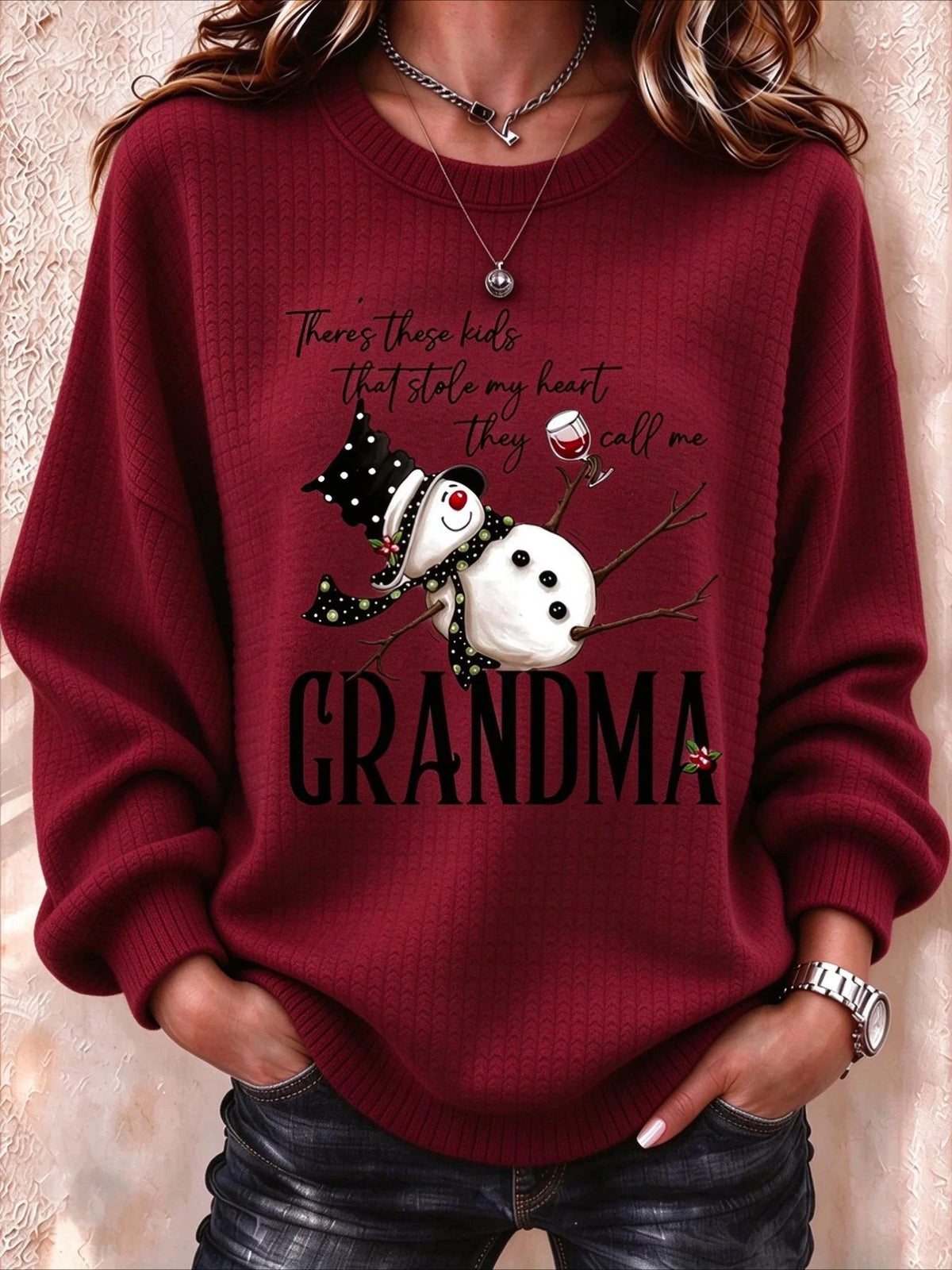 Regular Fit Crew Neck Christmas Snowman Casual Sweatshirt