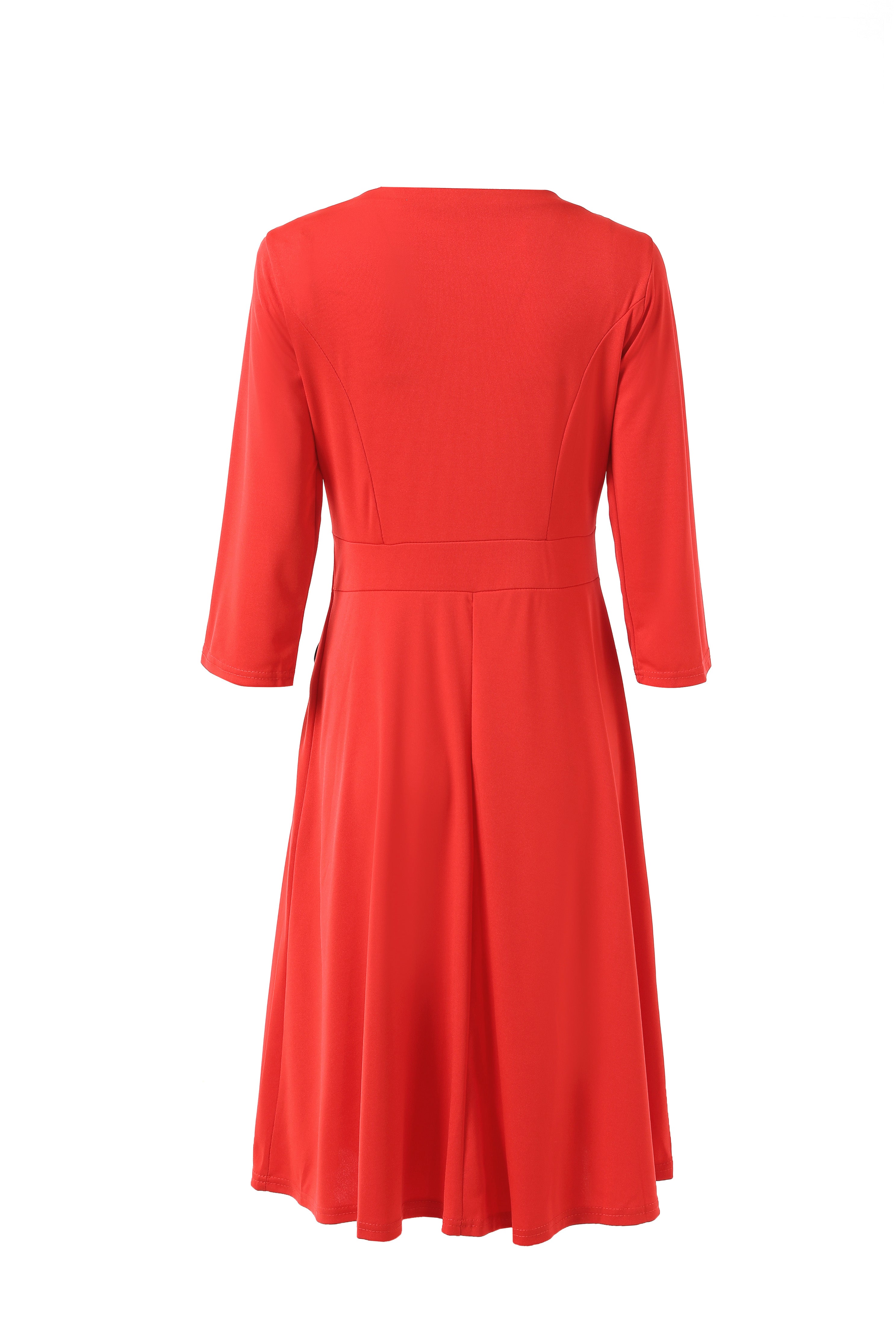 Solid Button Crew Neck Half Sleeve High Waist Dress, Elegant Ruffled Hem Slim Midi Dress