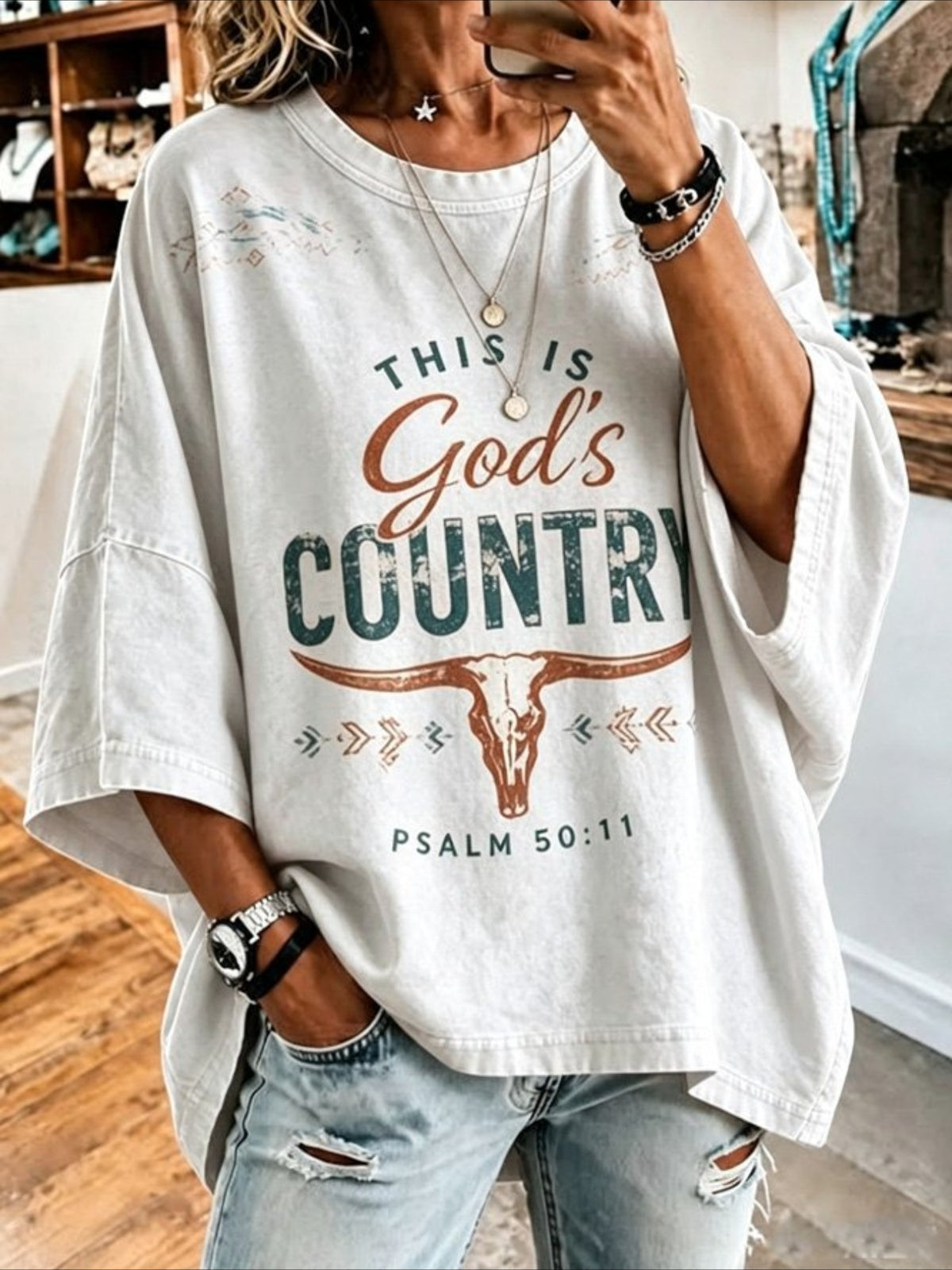 Text Letters Seven-quarter Sleeves Casual T-shirt