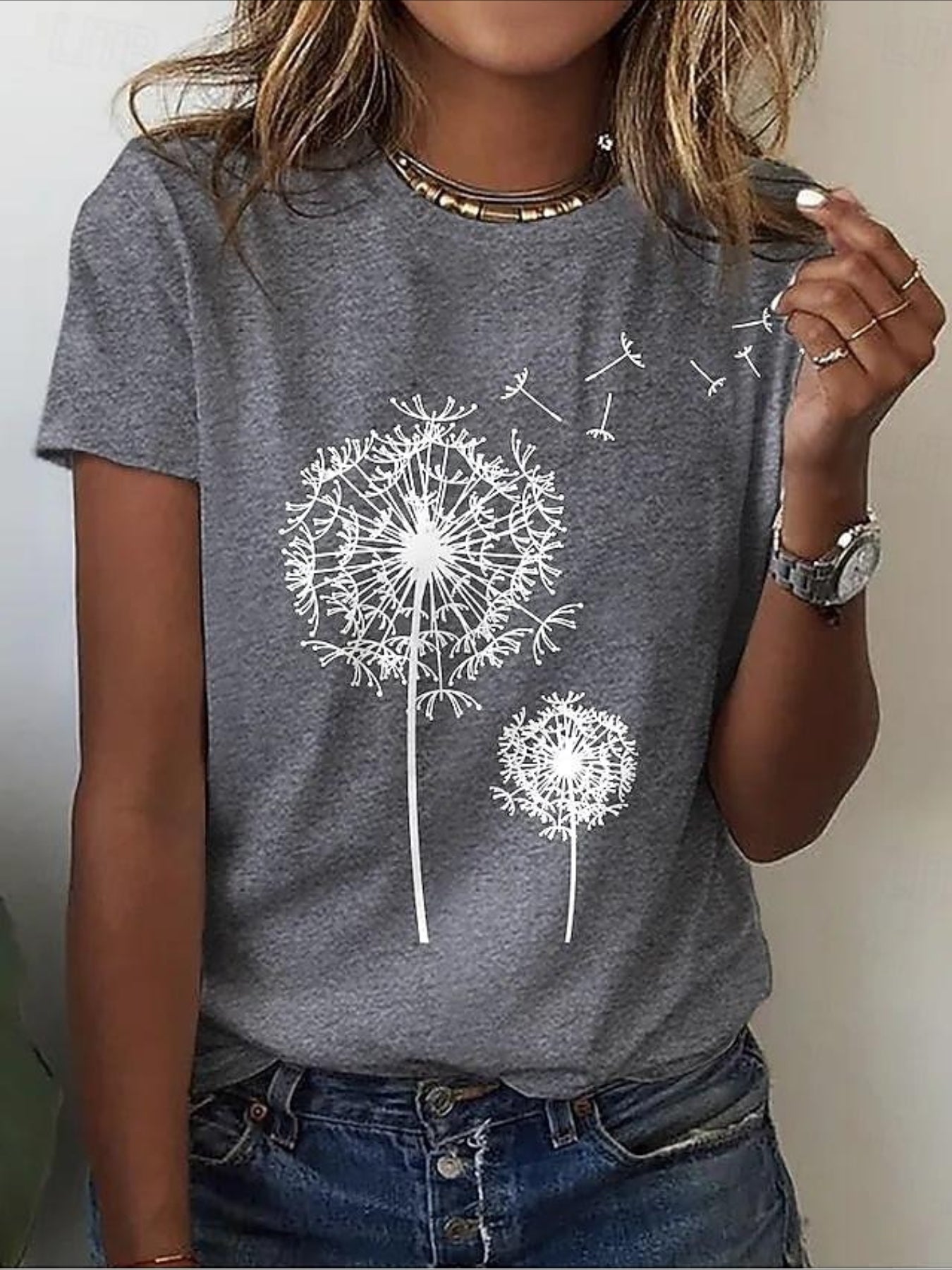 Dandelion Pattern Casual Short Sleeve T-shirt