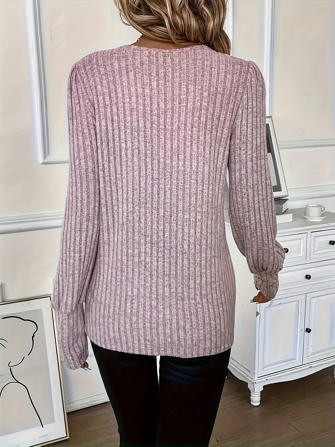 Lace Splicing Crew Neck T-shirt, Versatile Long Sleeve Cross Front Top