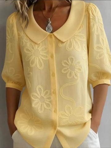 Crew Neck Short Sleeve Embroidery Patterns Regular Loose Shirt