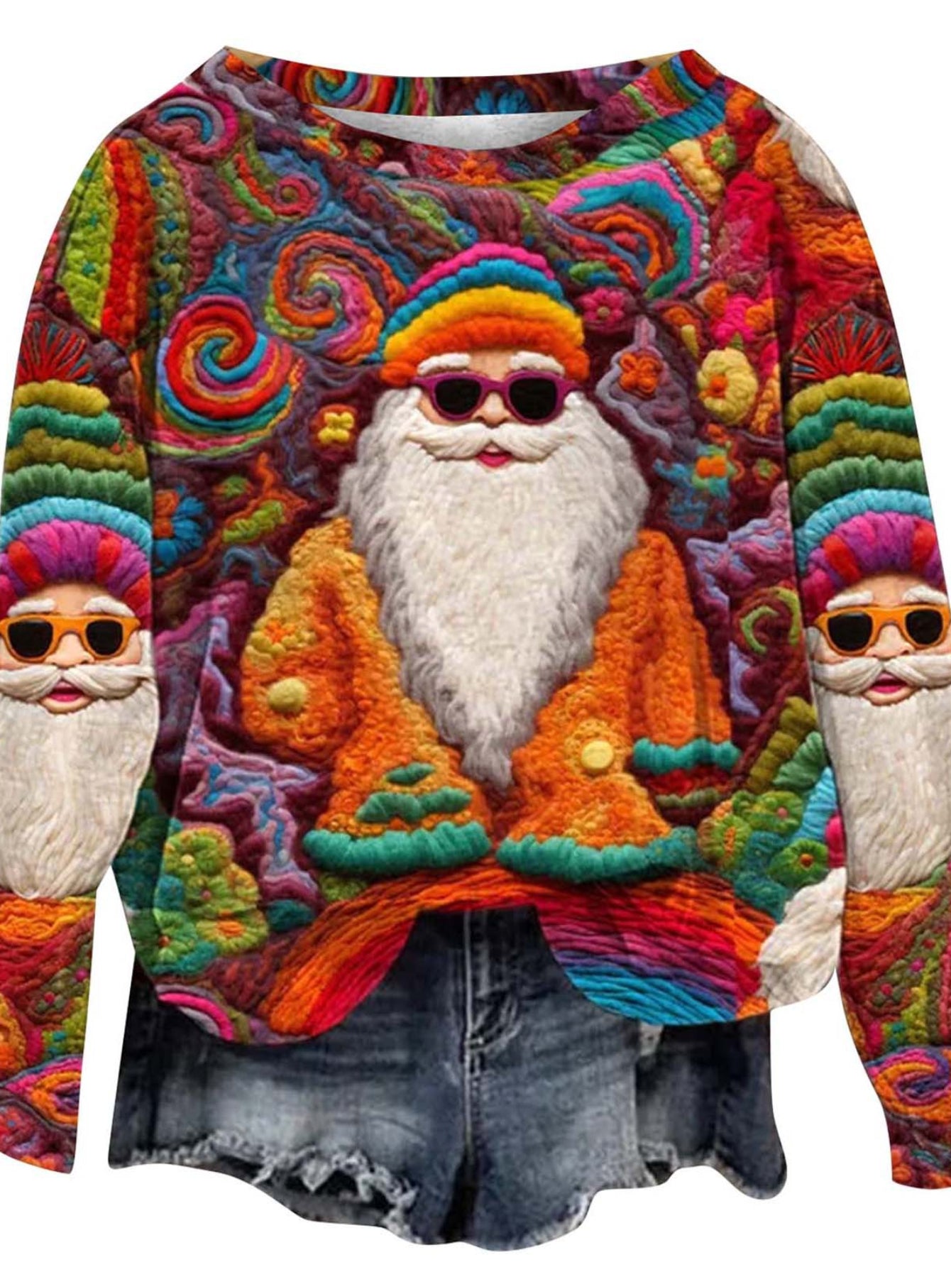 Christmas Allover Print Pullover Sweatshirt, Thin Long Sleeve Crew Neck Sweatshirt