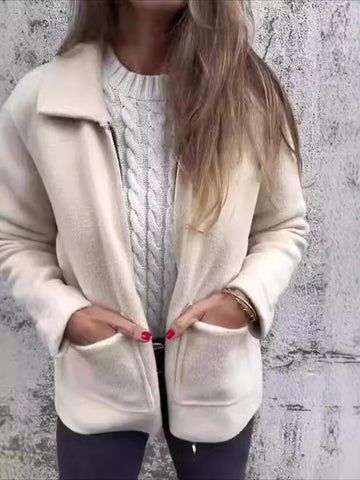 Women's Knitted Zipper Coat With Pockets