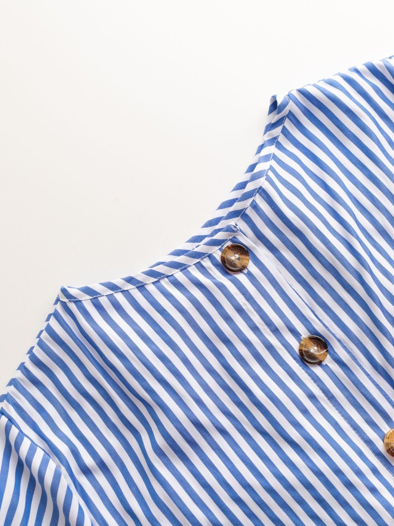 Striped Print Crew Neck Blouse, Elegant Half Sleeve Back Button Blouse