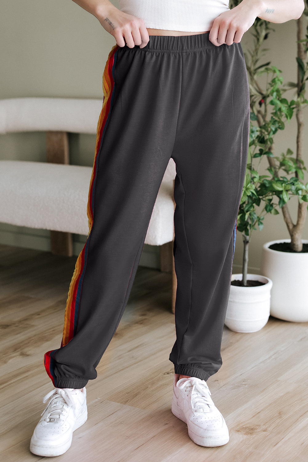 Dark Grey Counting Rainbows High Waist Sweatpants