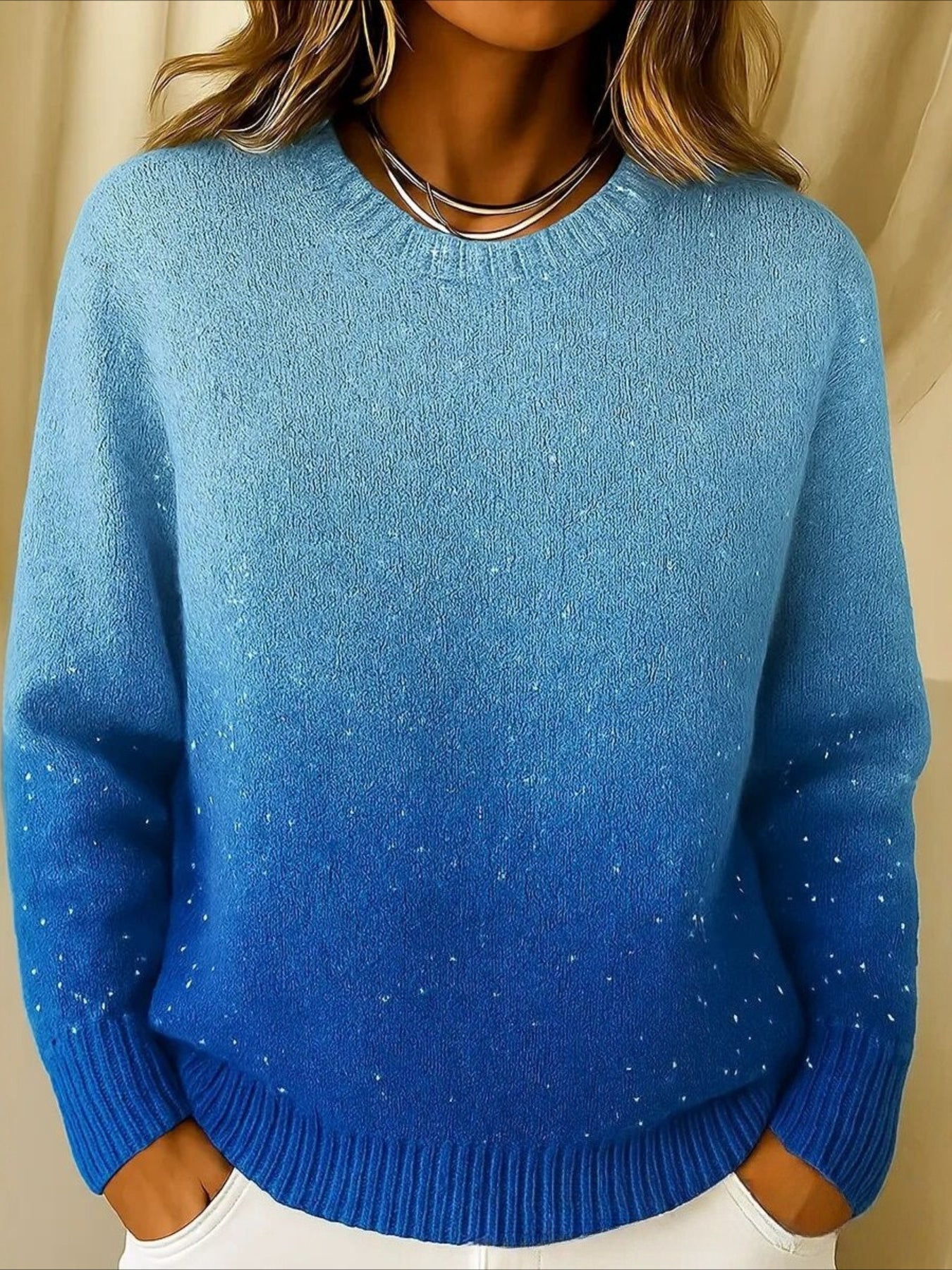 Gradient Pattern Spring/Fall Casual Raglan Sleeve Long Sleeve Crew Neck Sweater