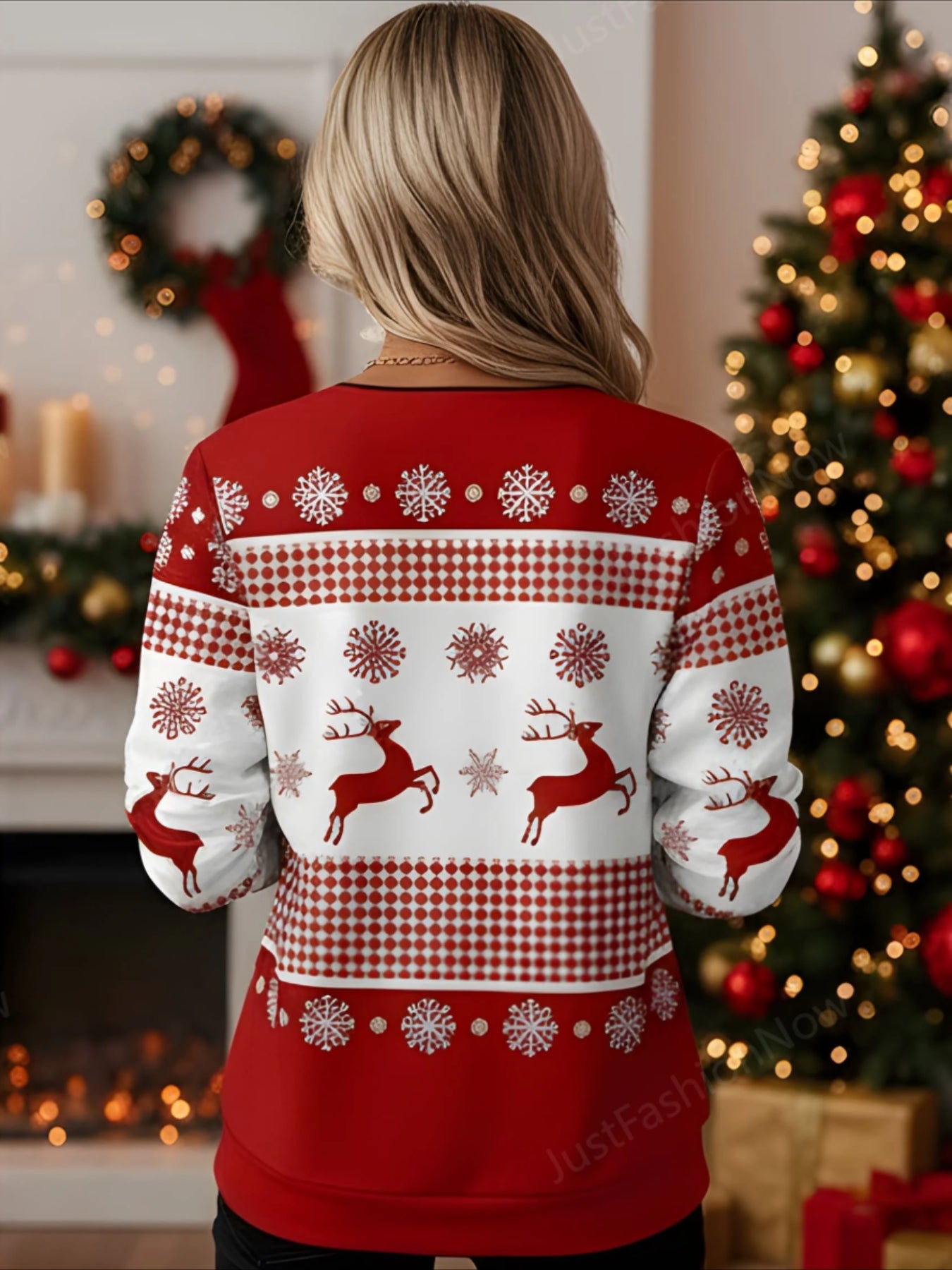 Christmas Long Sleeve Center Front Zip Sweatshirt