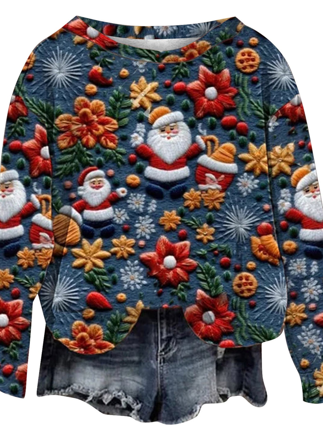Christmas Allover Print Pullover Sweatshirt, Thin Long Sleeve Crew Neck Sweatshirt