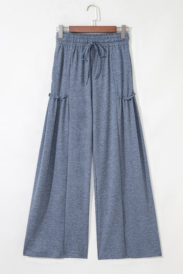 Frilled Detail Wide Leg Drawstring Elastic Waistband Pants